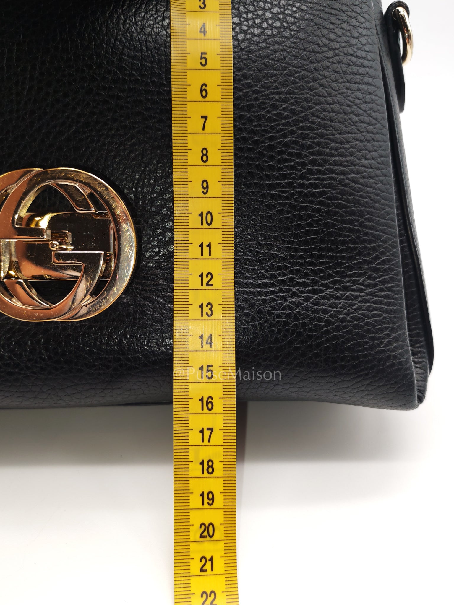 Gucci Interlocking Top Handle Shoulder Bag Black Pebbled Leather in Gold Hardware | Purse Maison Luxury Bags Shop