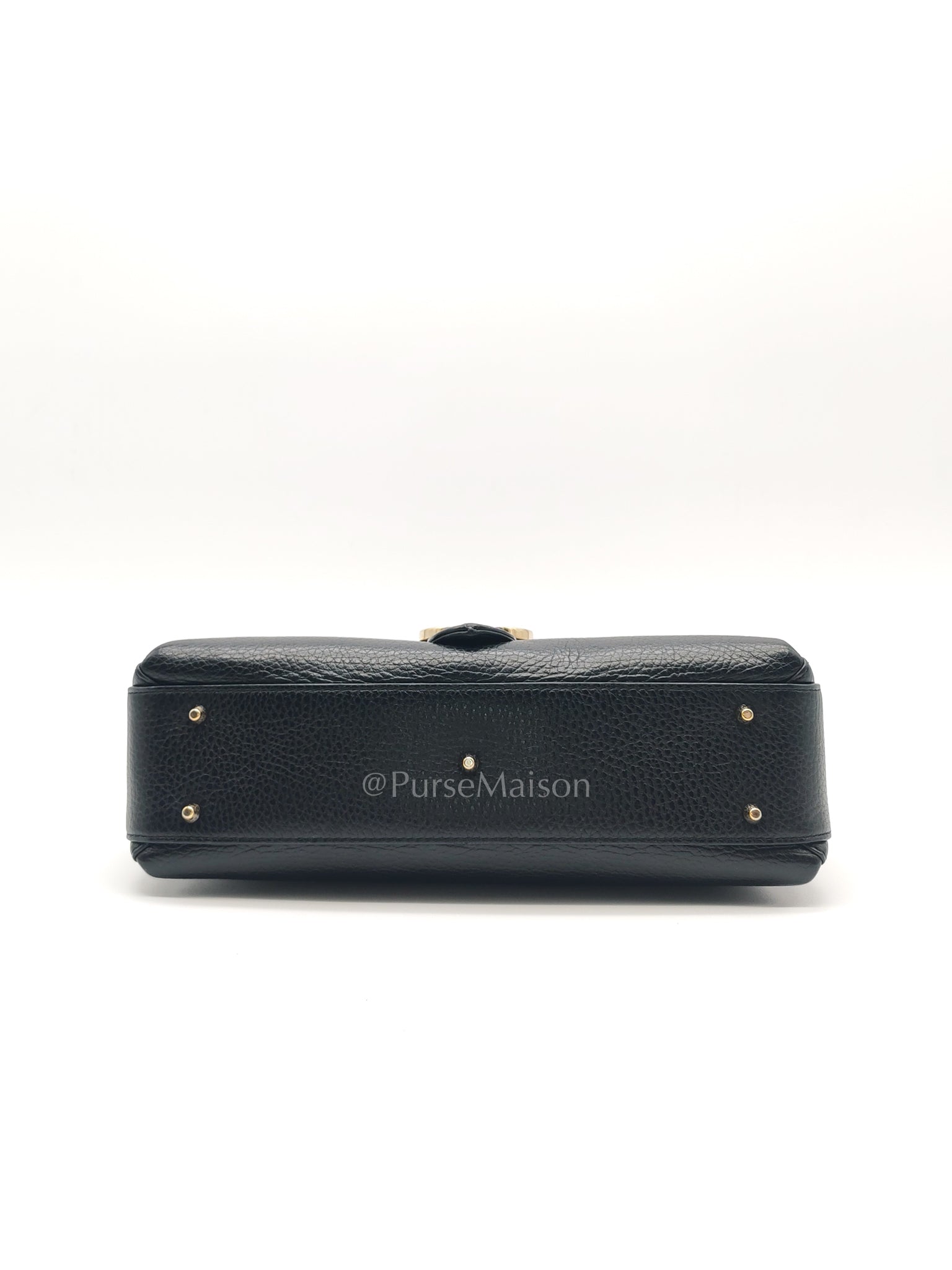 Gucci Interlocking Top Handle Shoulder Bag Black Pebbled Leather in Gold Hardware | Purse Maison Luxury Bags Shop