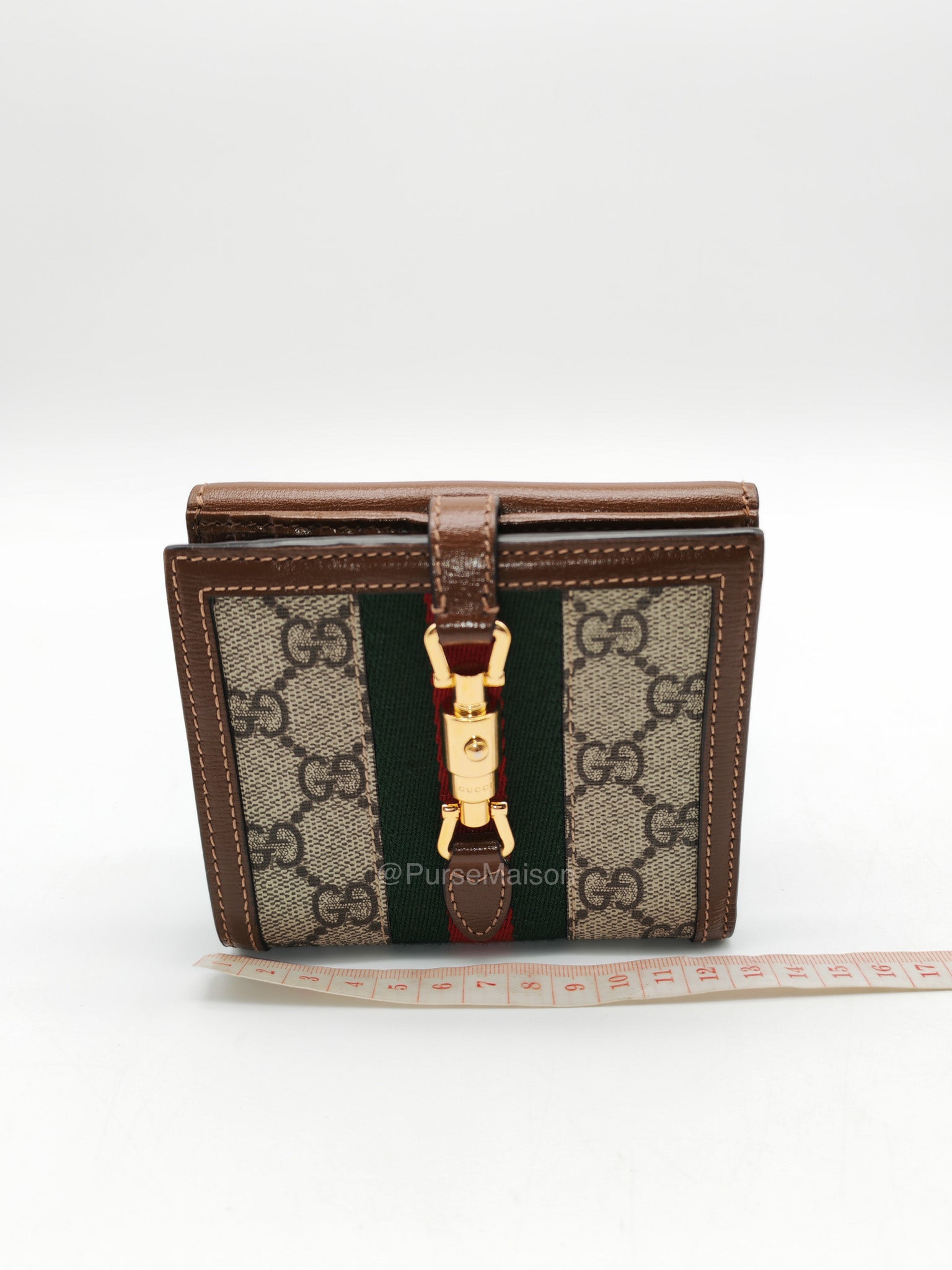 Gucci Jackie 1961 Card Case Bifold Wallet in GG Supreme Canvas and Leather Trim | Purse Maison Luxury Bags Shop
