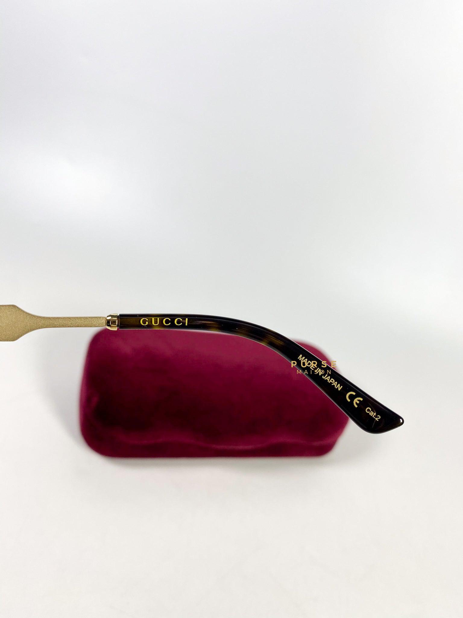 Gucci Light Gold Metal Maroon Frame Round Sunglasses
