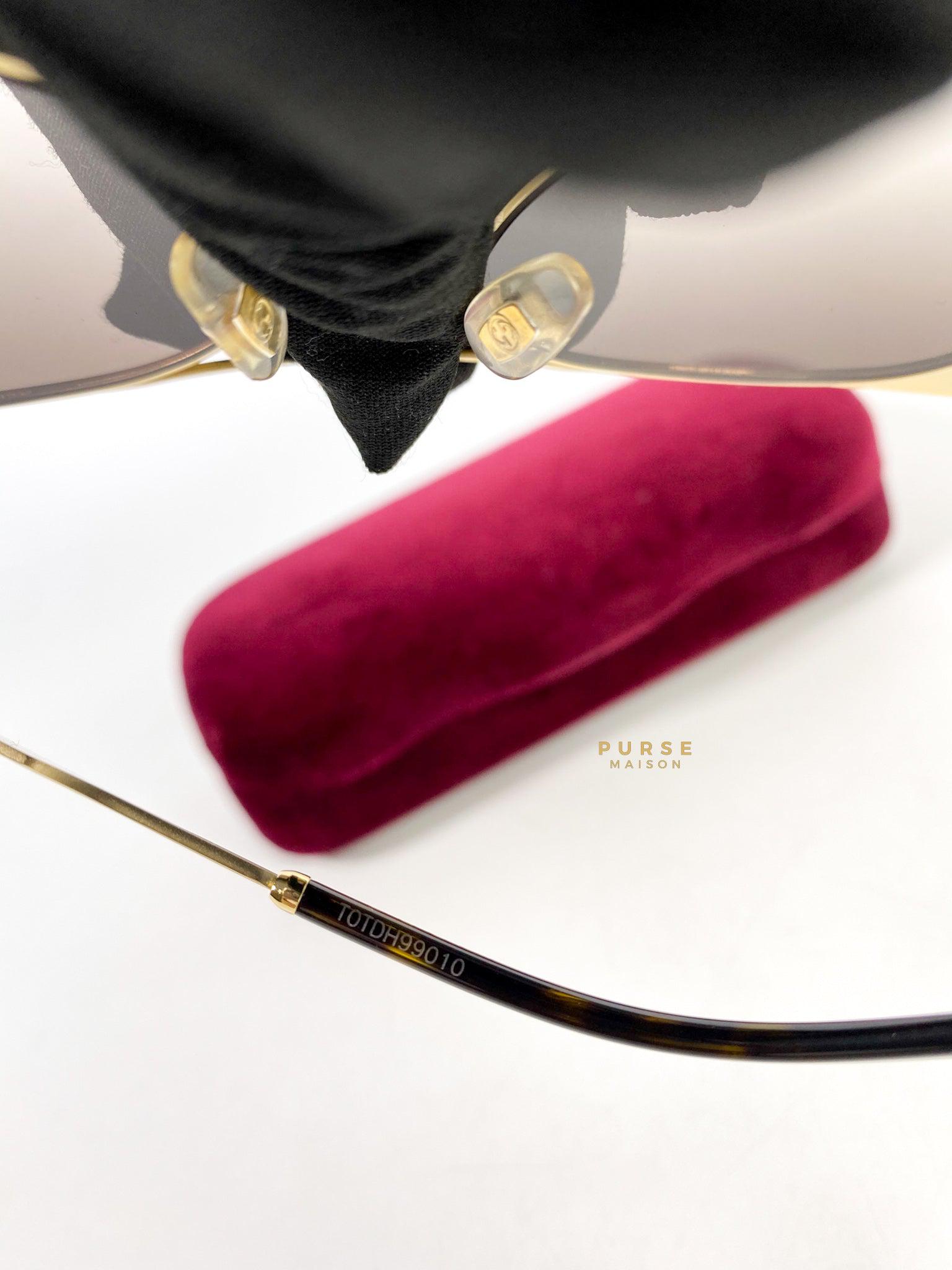 Gucci Light Gold Metal Maroon Frame Round Sunglasses