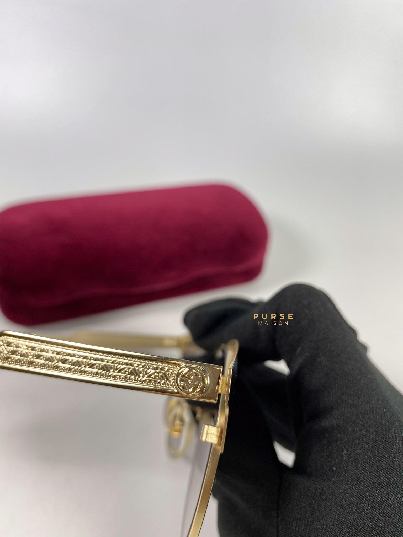 Gucci Light Gold Metal Maroon Frame Round Sunglasses