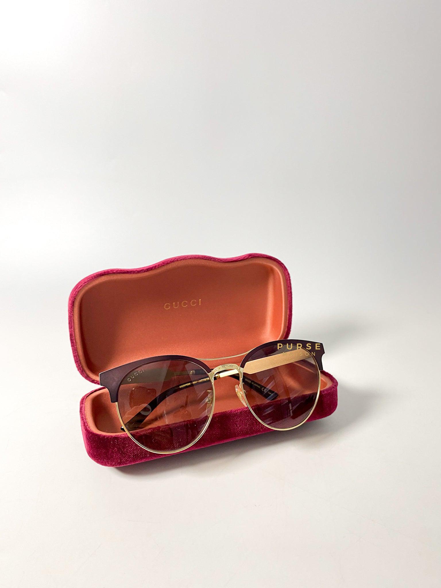 Gucci Light Gold Metal Maroon Frame Round Sunglasses