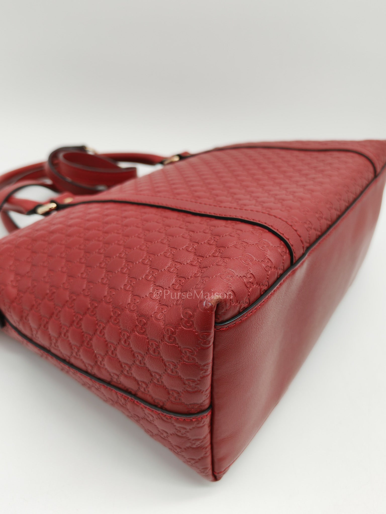 Gucci Margaux Tote Bag in Burgundy Microguccima Leather and Light Gold Hardware | Purse Maison Luxury Bags Shop