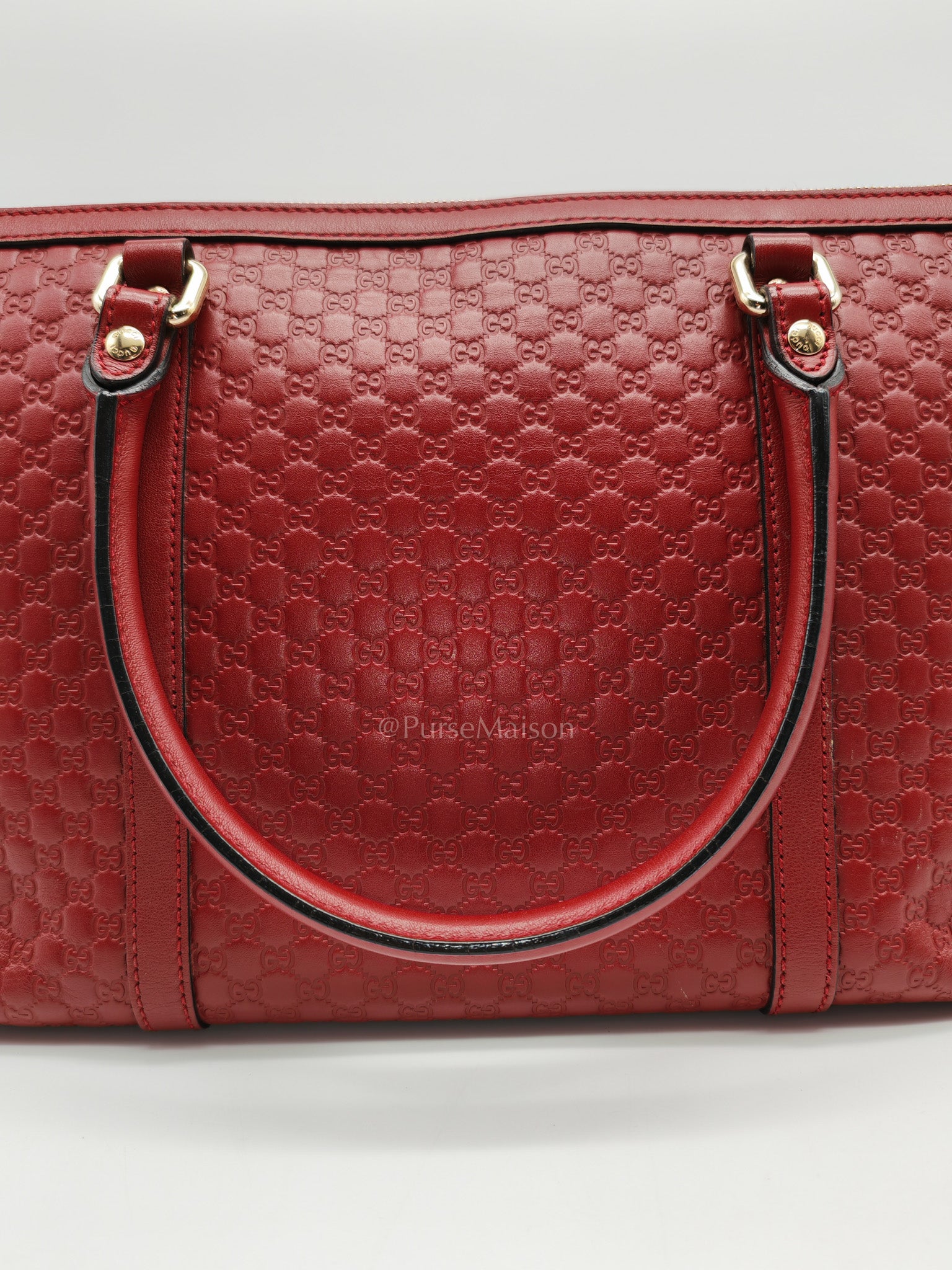 Gucci Margaux Tote Bag in Burgundy Microguccima Leather and Light Gold Hardware | Purse Maison Luxury Bags Shop