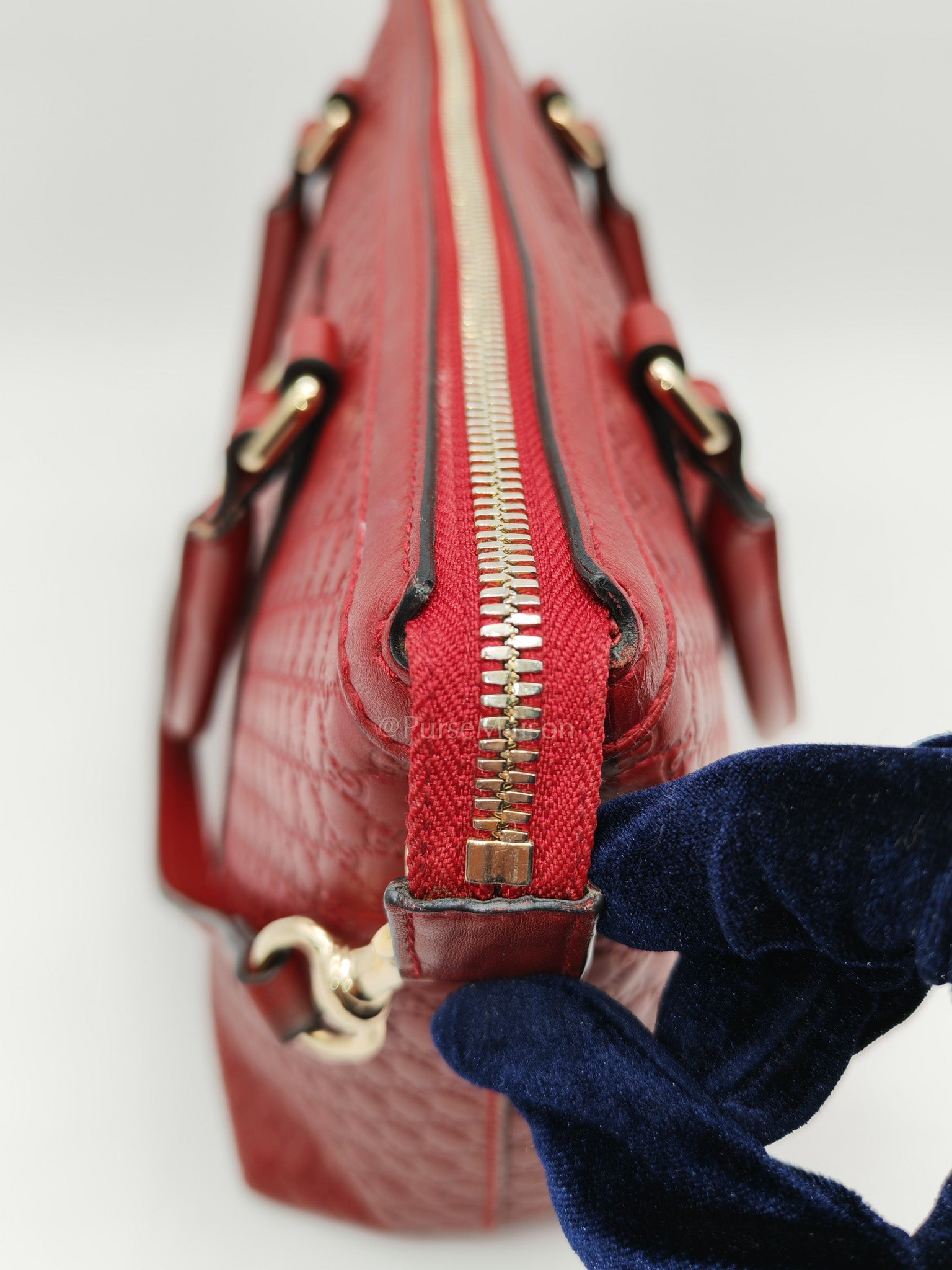 Gucci Margaux Tote Bag in Burgundy Microguccima Leather and Light Gold Hardware | Purse Maison Luxury Bags Shop