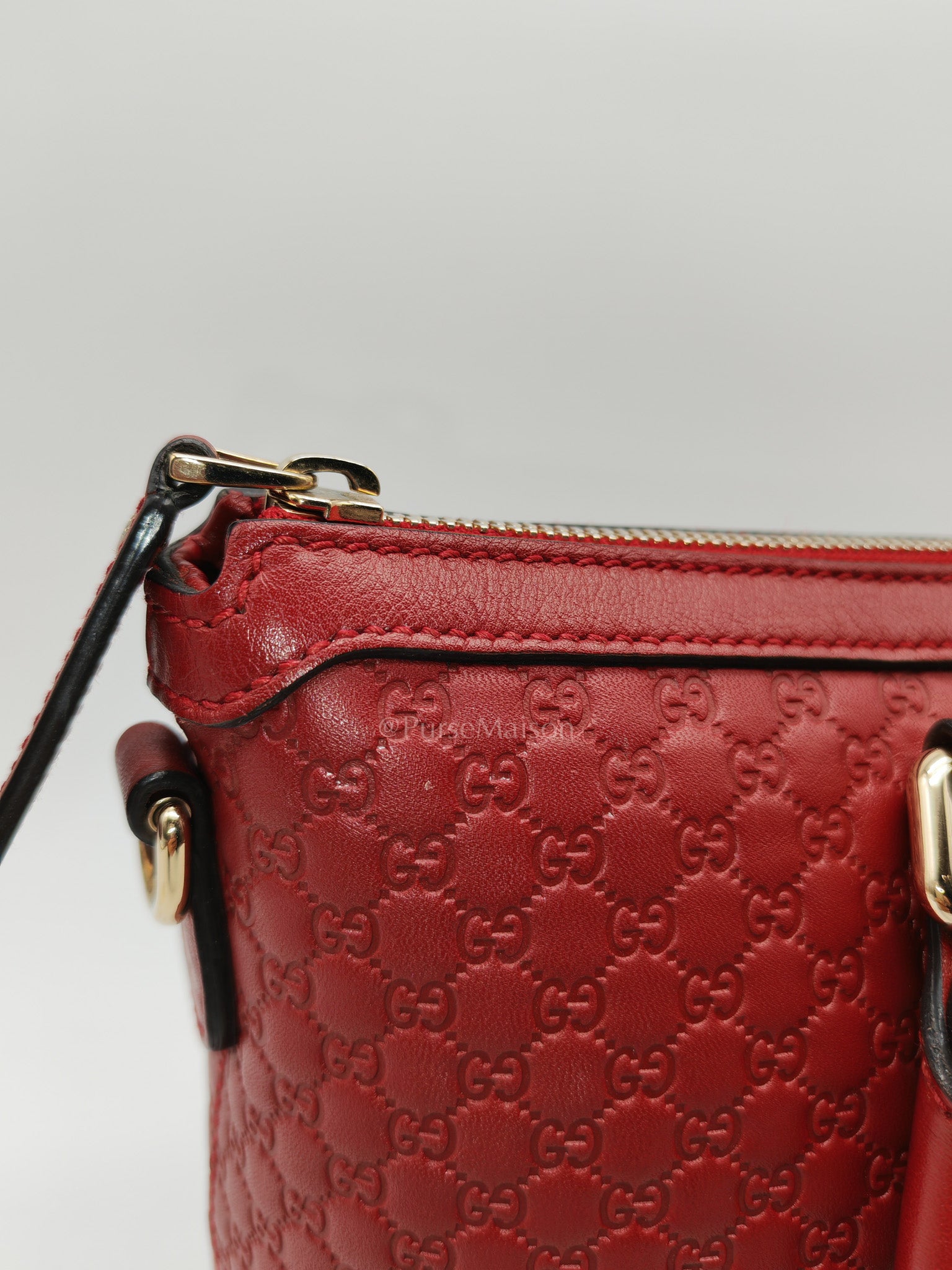 Gucci Margaux Tote Bag in Burgundy Microguccima Leather and Light Gold Hardware | Purse Maison Luxury Bags Shop