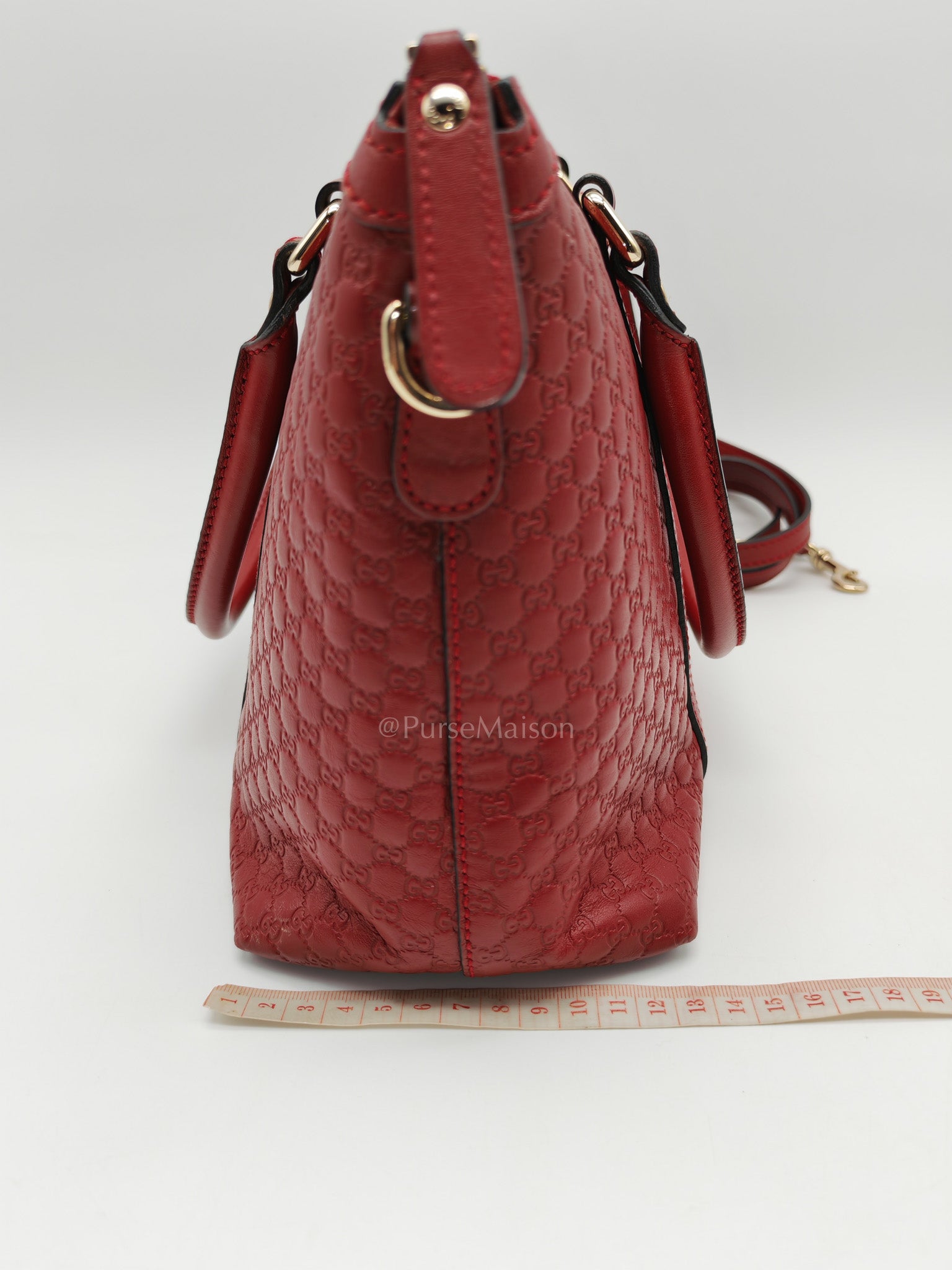 Gucci Margaux Tote Bag in Burgundy Microguccima Leather and Light Gold Hardware | Purse Maison Luxury Bags Shop