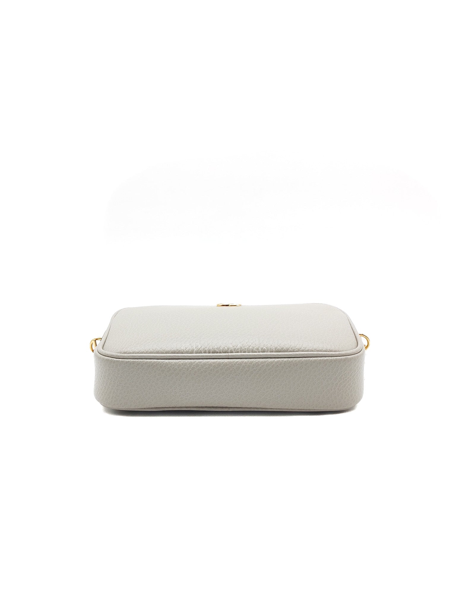 Gucci Marmont Mini Camera Bag in Light Gray Grained Calfskin Leather Chain Strap | Purse Maison Luxury Bags Shop