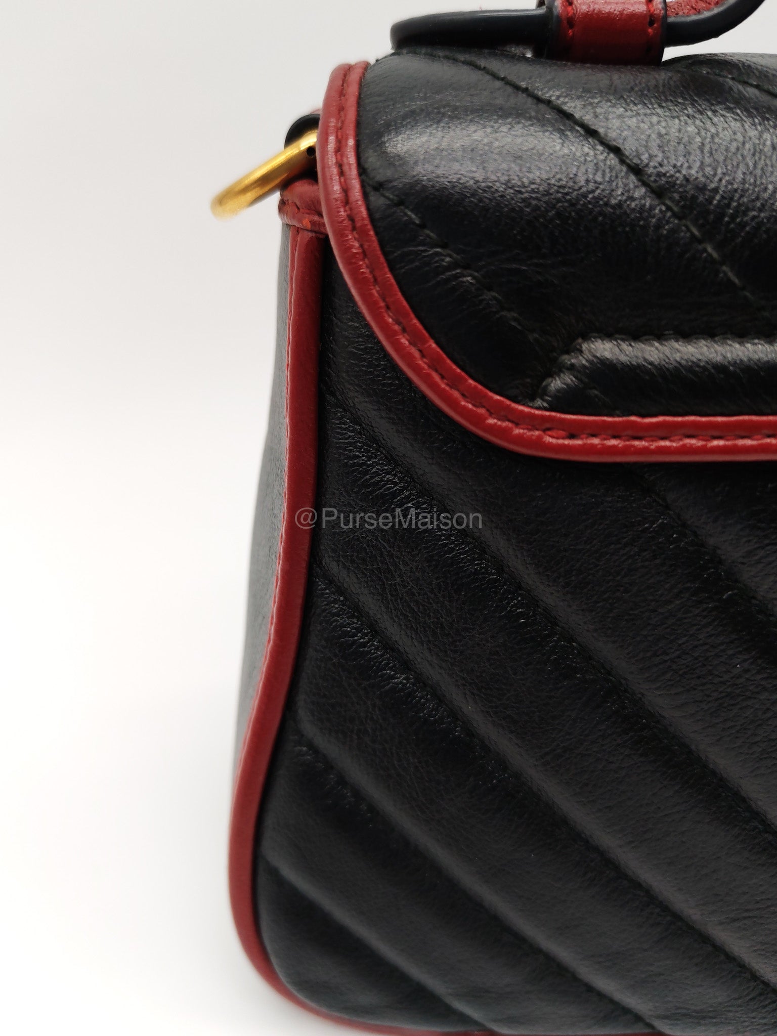 Gucci Mini Torchon Top Handle Shoulder Bag in Black GG Marmont Matelasse Calfskin Leather | Purse Maison Luxury Bags Shop