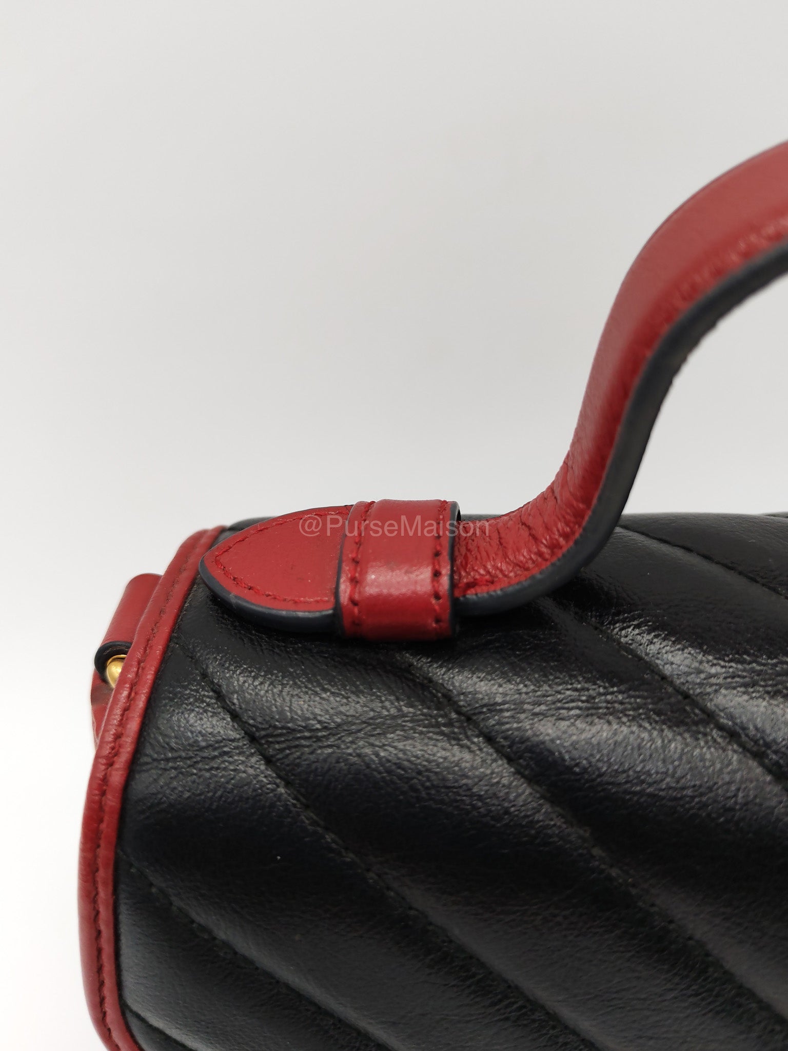 Gucci Mini Torchon Top Handle Shoulder Bag in Black GG Marmont Matelasse Calfskin Leather | Purse Maison Luxury Bags Shop