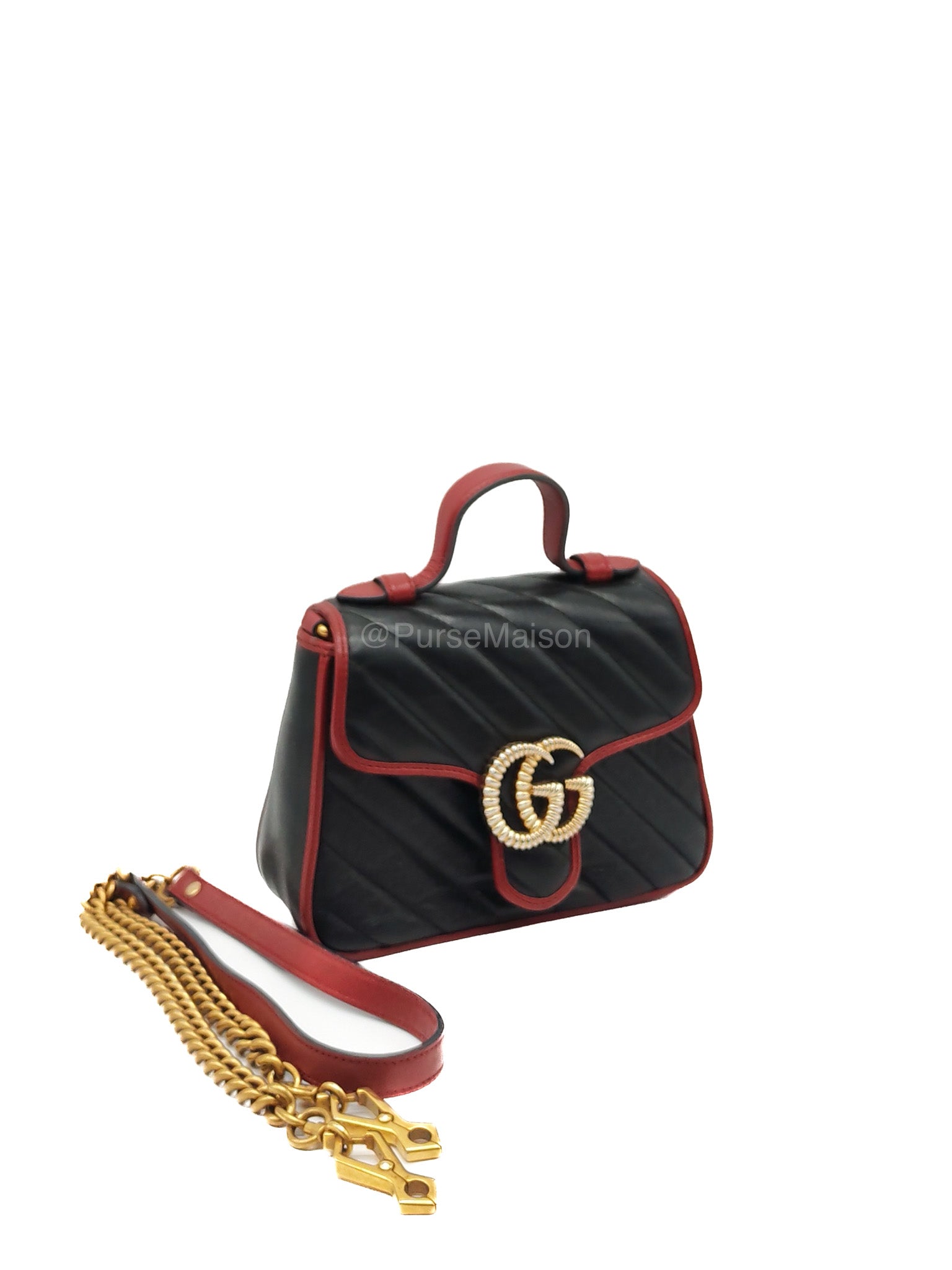 Gucci Mini Torchon Top Handle Shoulder Bag in Black GG Marmont Matelasse Calfskin Leather | Purse Maison Luxury Bags Shop
