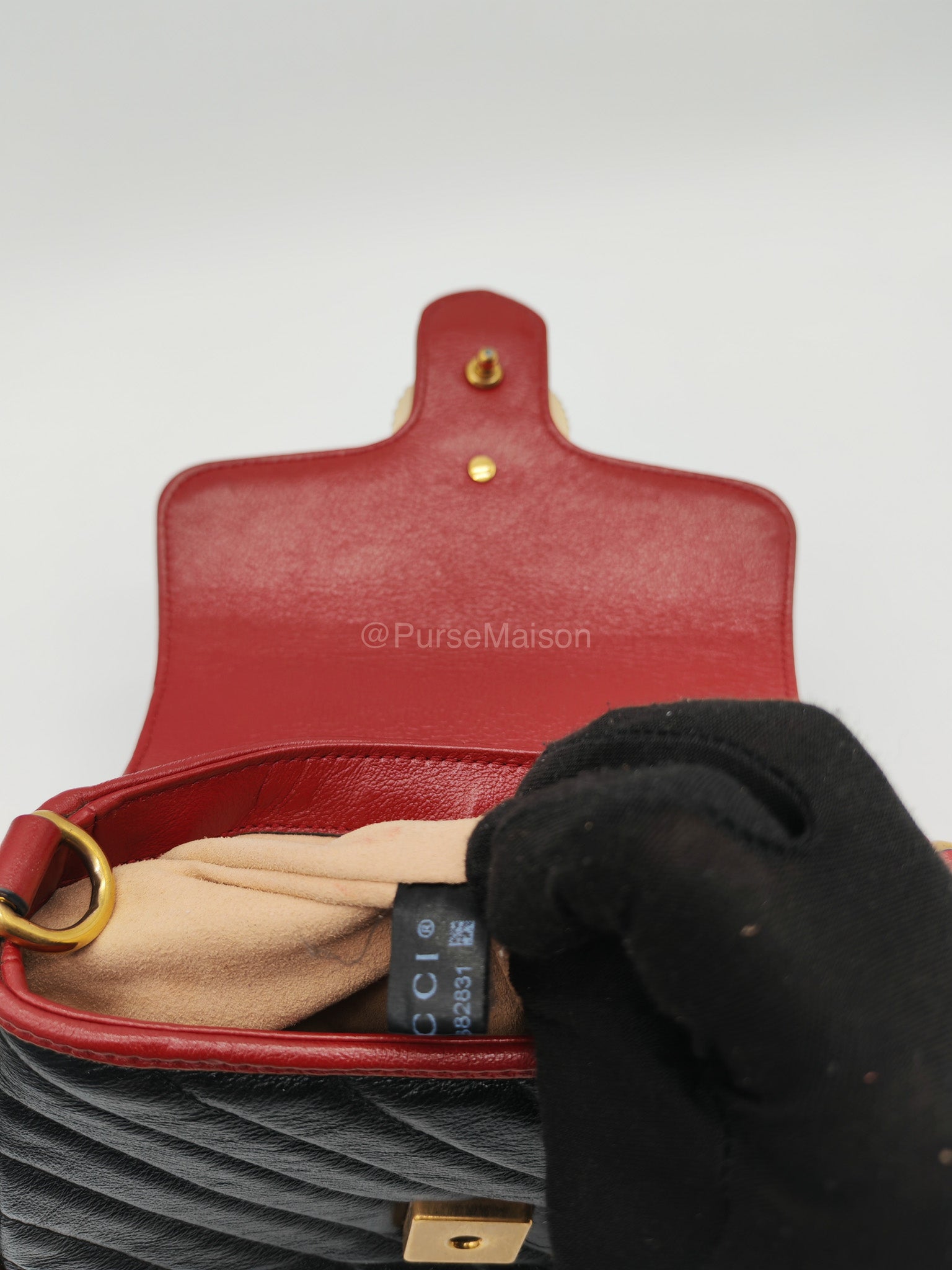 Gucci Mini Torchon Top Handle Shoulder Bag in Black GG Marmont Matelasse Calfskin Leather | Purse Maison Luxury Bags Shop