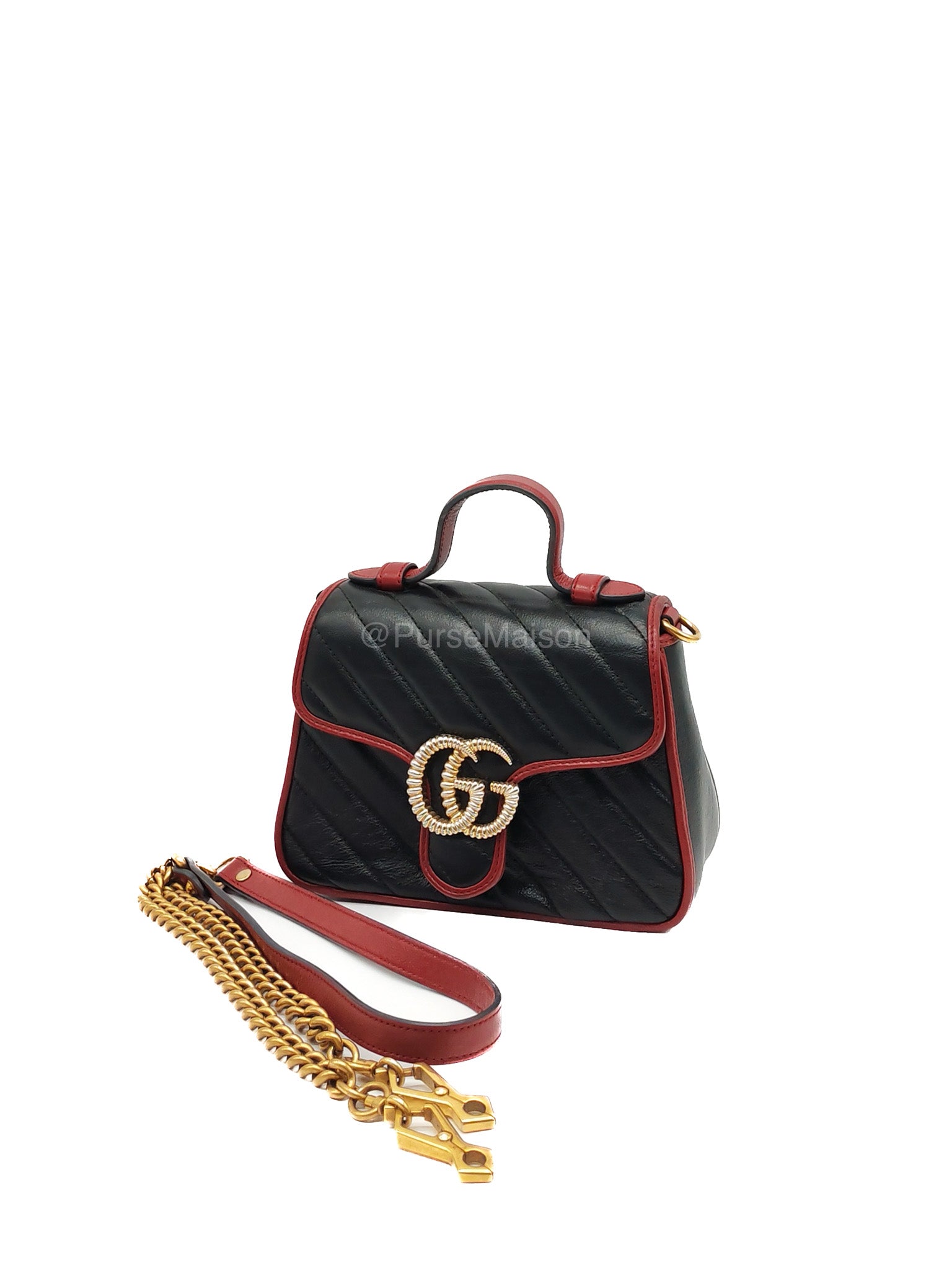Gucci Mini Torchon Top Handle Shoulder Bag in Black GG Marmont Matelasse Calfskin Leather | Purse Maison Luxury Bags Shop