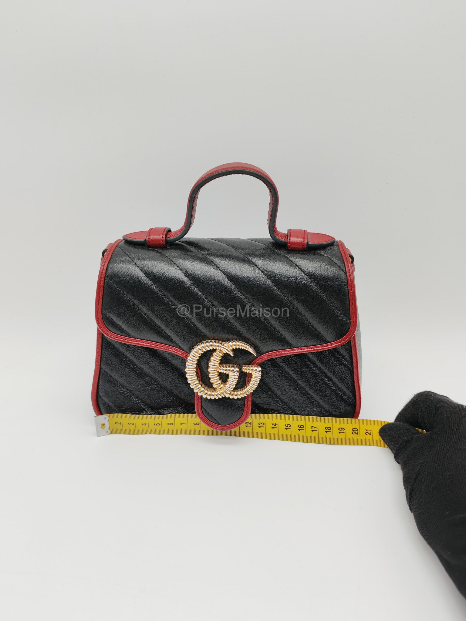 Gucci Mini Torchon Top Handle Shoulder Bag in Black GG Marmont Matelasse Calfskin Leather | Purse Maison Luxury Bags Shop