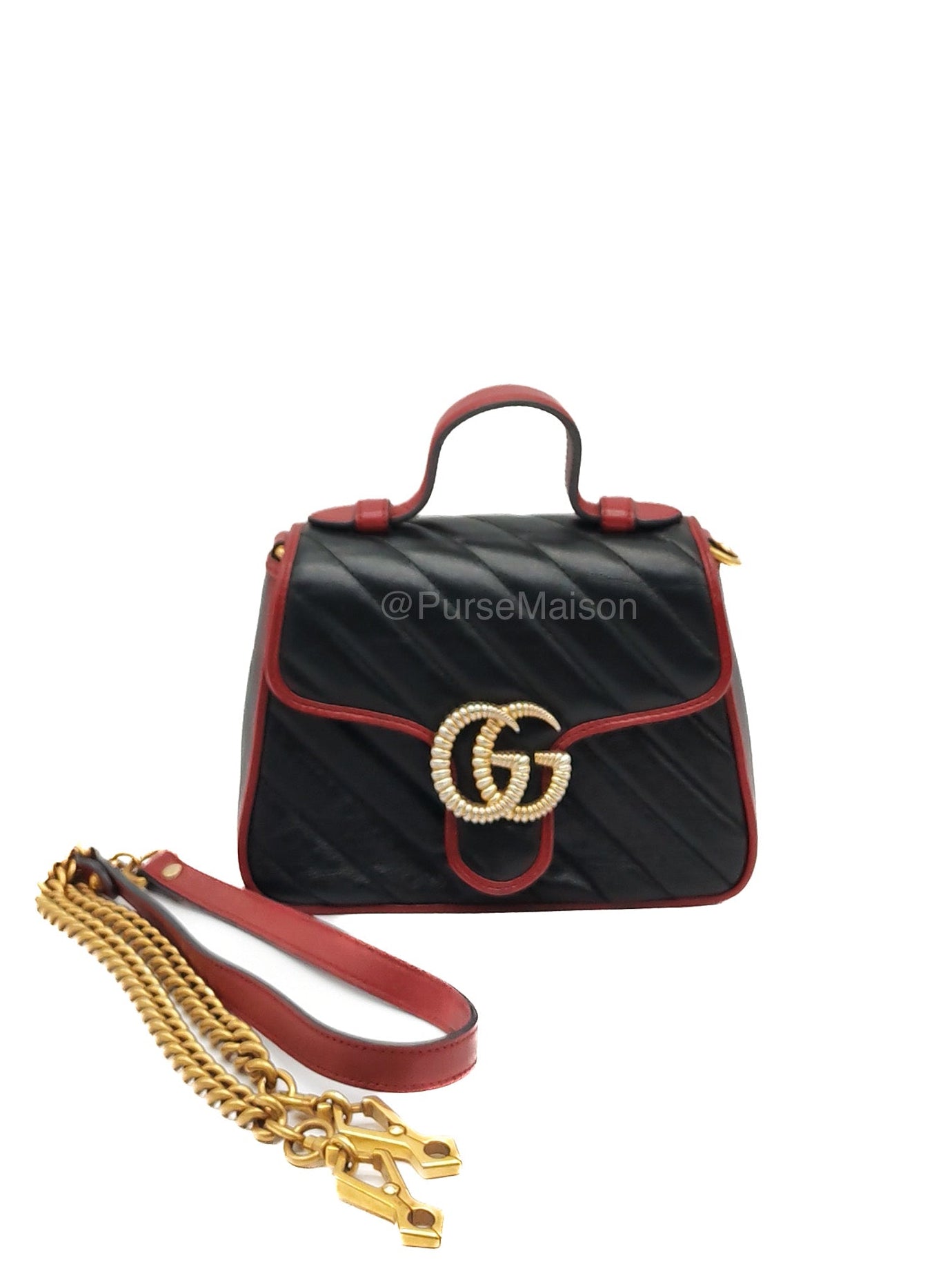 Gucci Mini Torchon Top Handle Shoulder Bag in Black GG Marmont Matelasse Calfskin Leather | Purse Maison Luxury Bags Shop