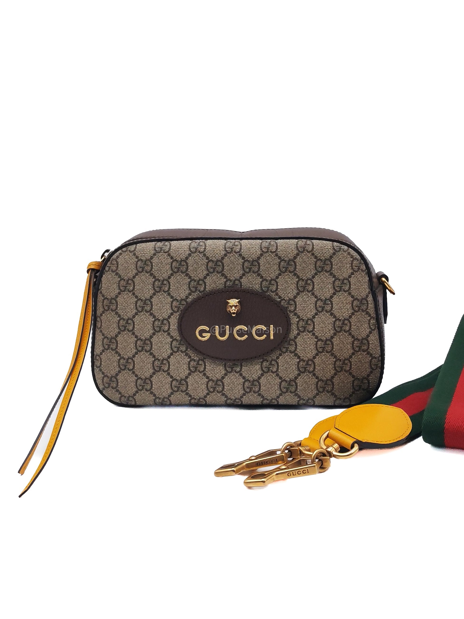 Gucci New Vintage Camera Bag in Brown Coated Monogram Pattern GG Supreme Canvas | Purse Maison Luxury Bags Shop