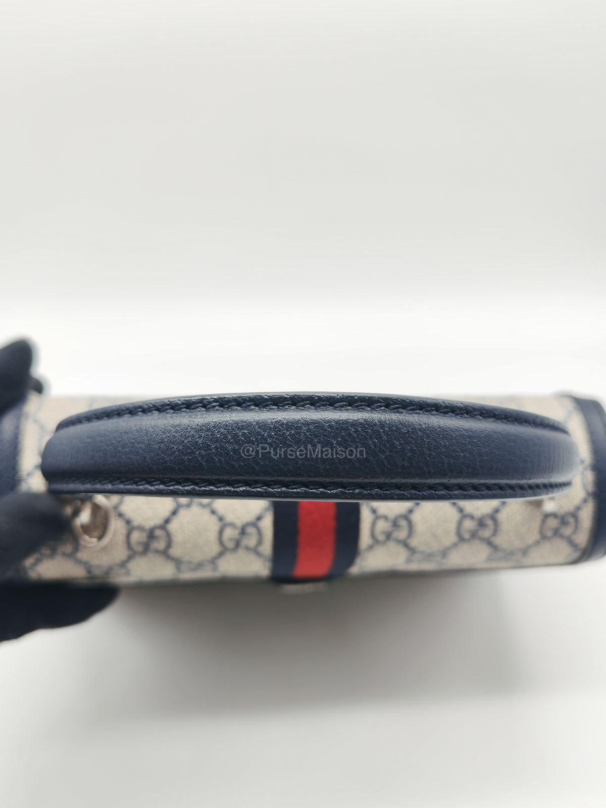 Gucci Ophidia GG Web Canvas and Navy Leather Trim Small Top Handle Bag | Purse Maison Luxury Bags Shop