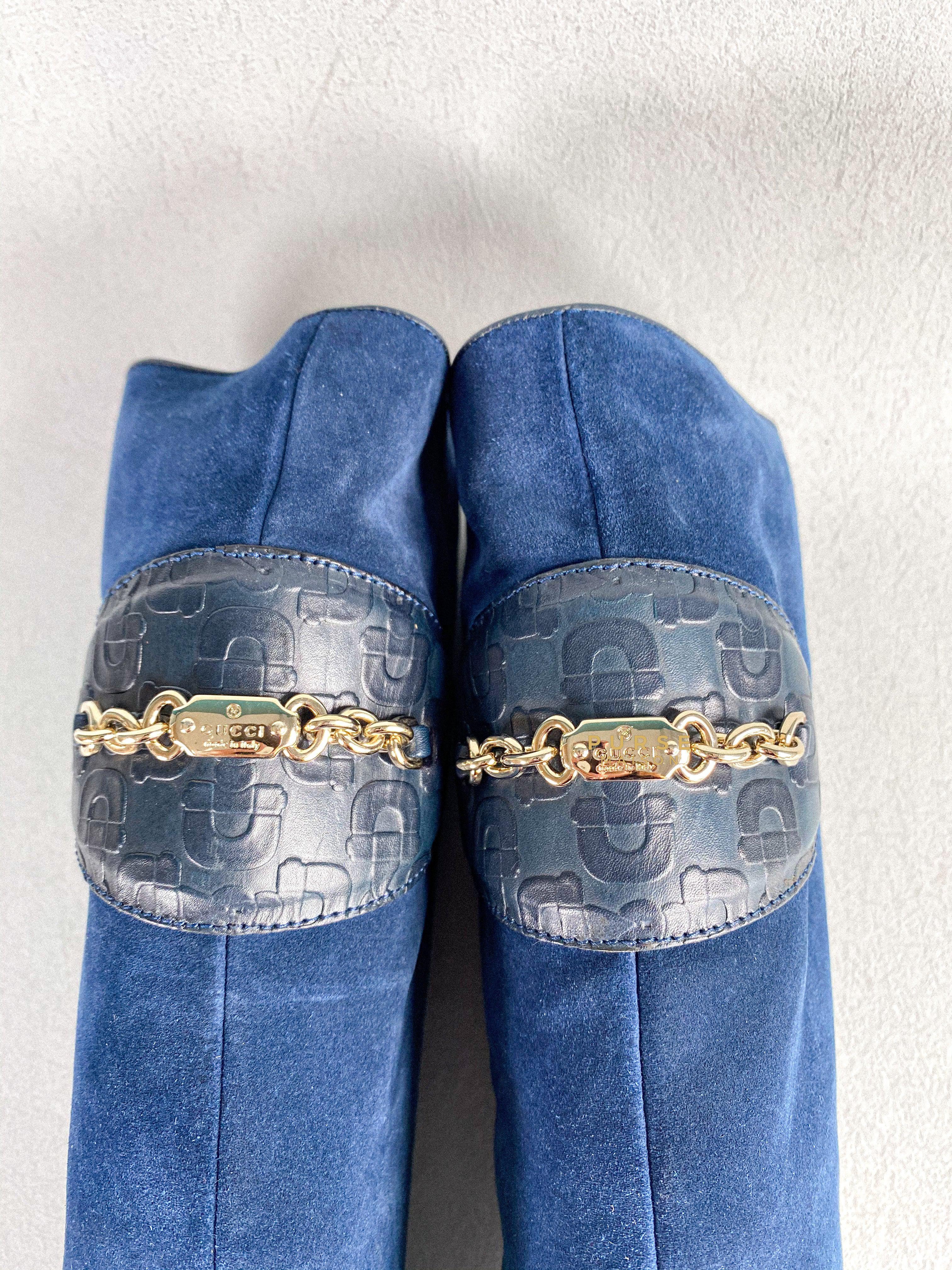 Gucci Suede Blue Knee-Length Boots Size 35 EU | Purse Maison Luxury Bags Shop