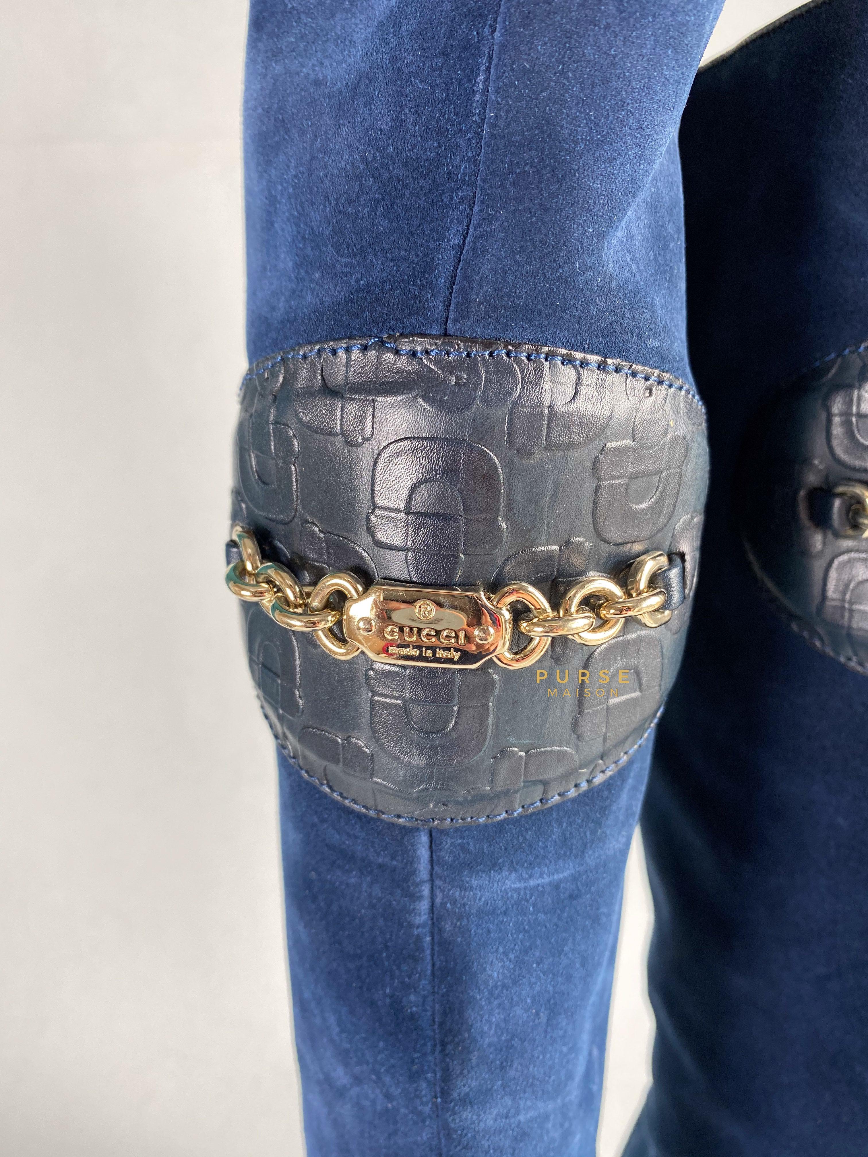 Gucci Suede Blue Knee-Length Boots Size 35 EU | Purse Maison Luxury Bags Shop