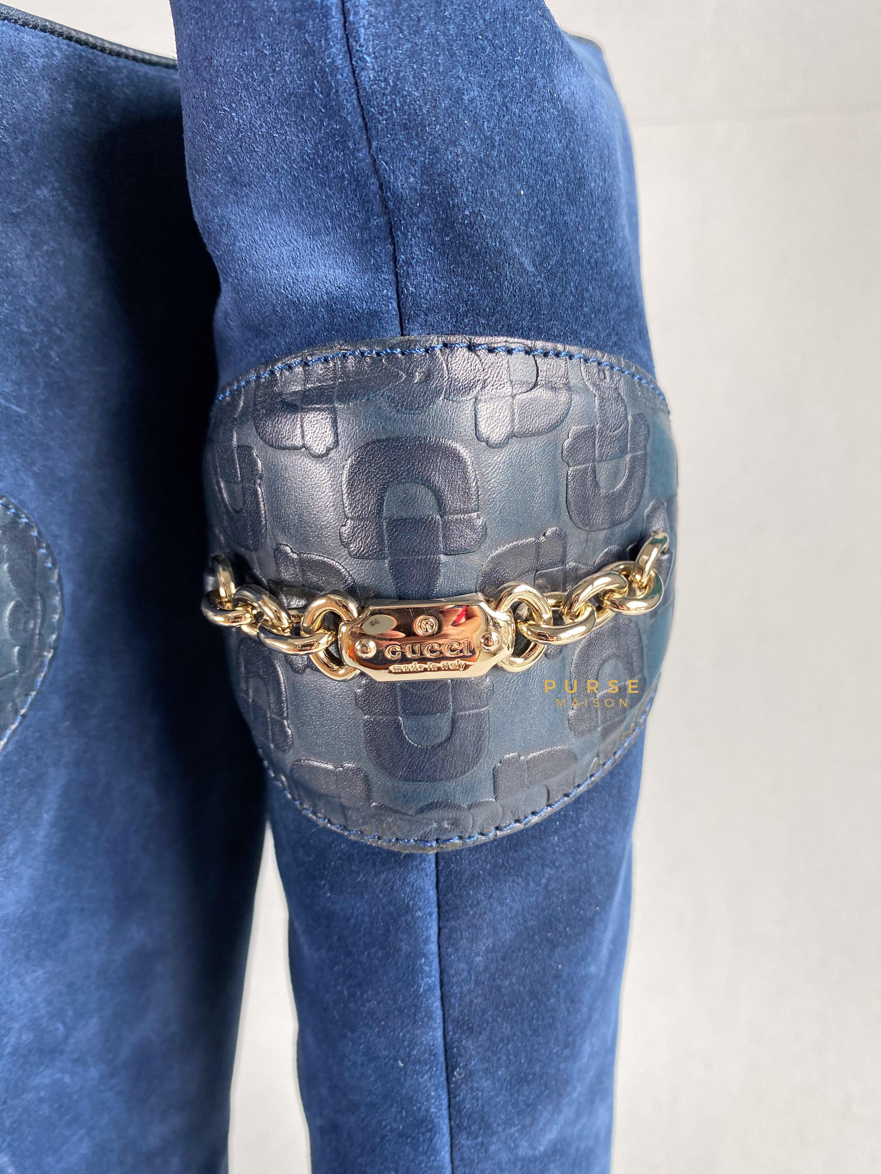 Gucci Suede Blue Knee-Length Boots Size 35 EU | Purse Maison Luxury Bags Shop