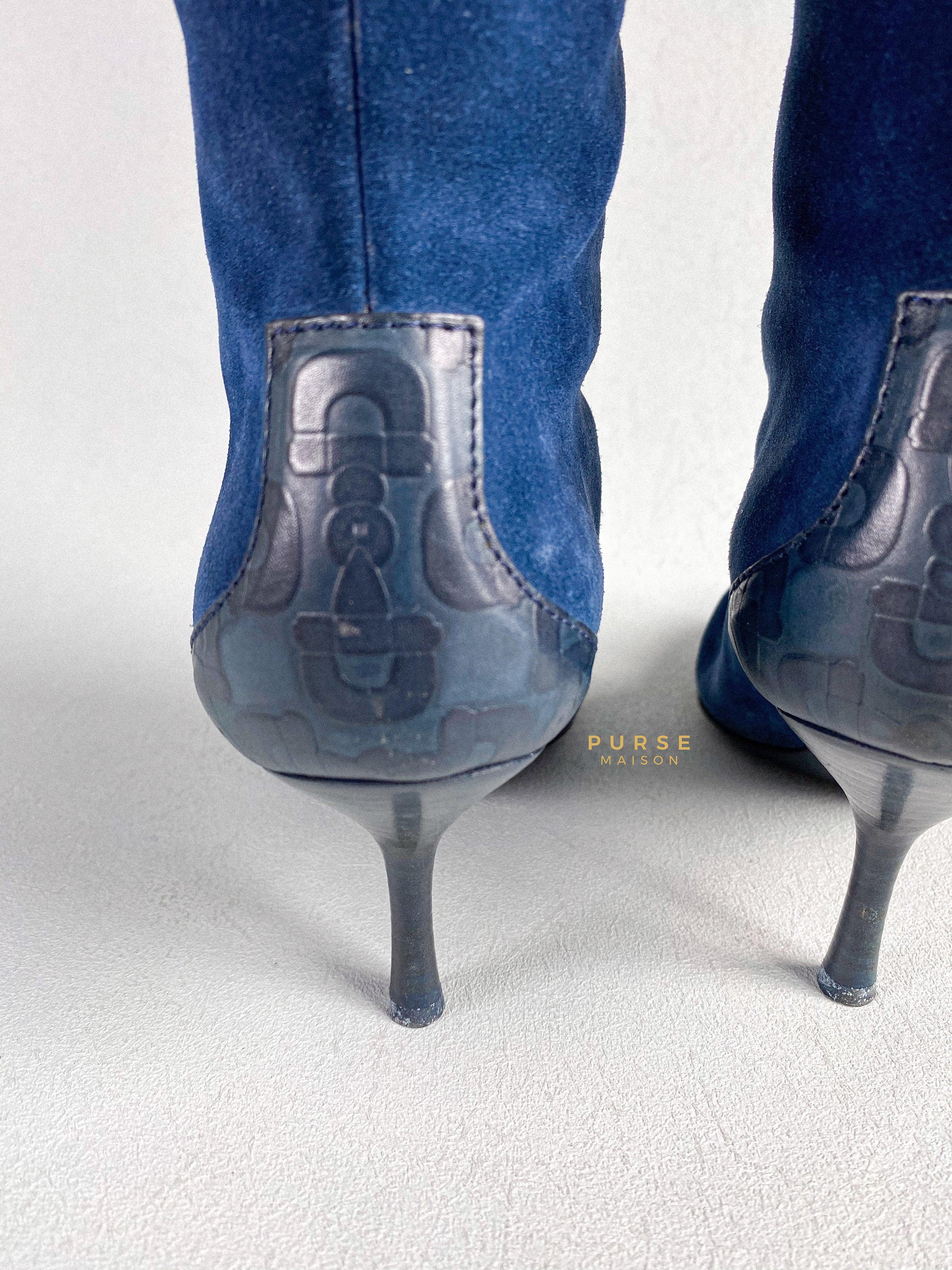 Gucci Suede Blue Knee-Length Boots Size 35 EU | Purse Maison Luxury Bags Shop