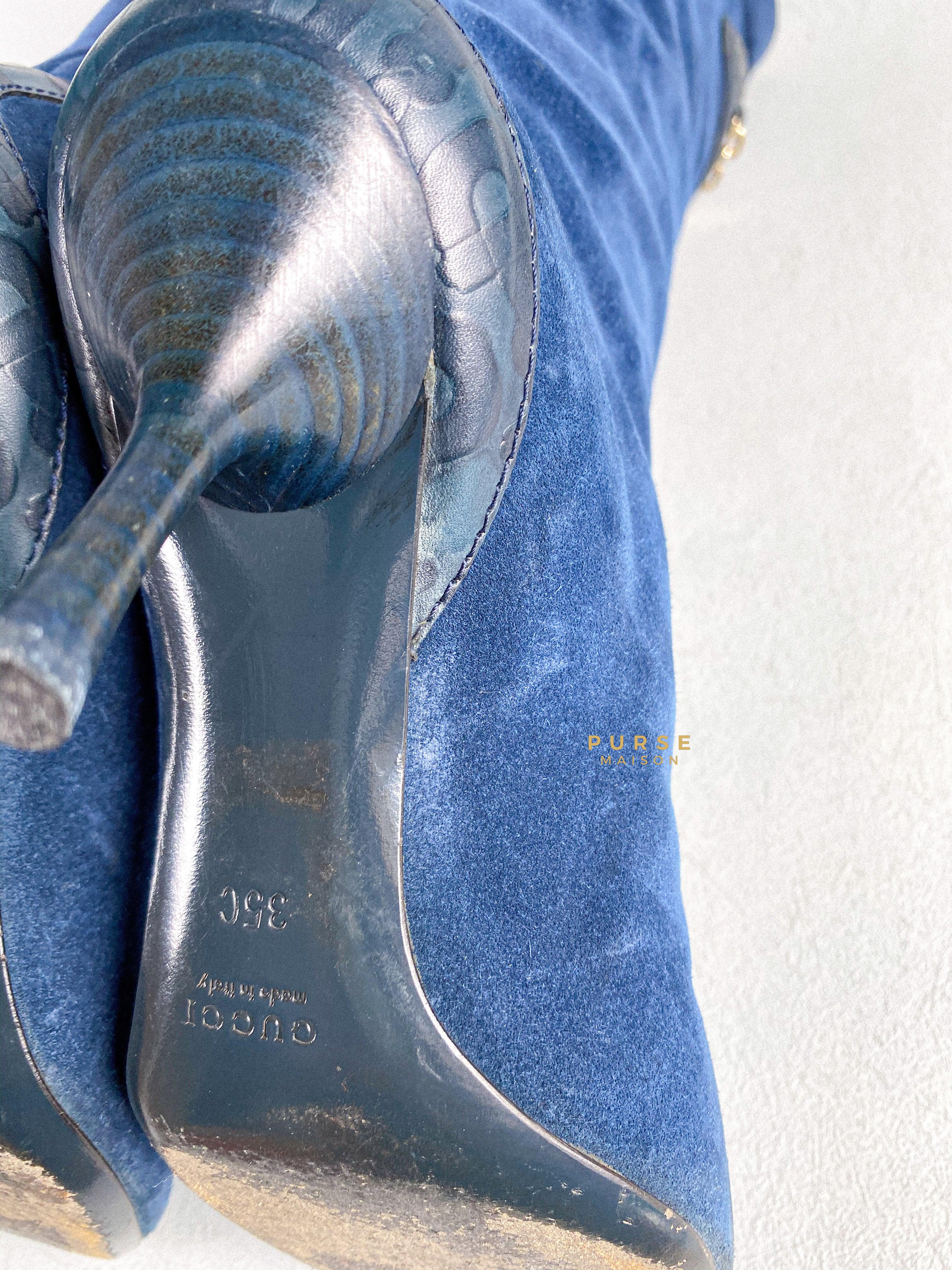 Gucci Suede Blue Knee-Length Boots Size 35 EU | Purse Maison Luxury Bags Shop