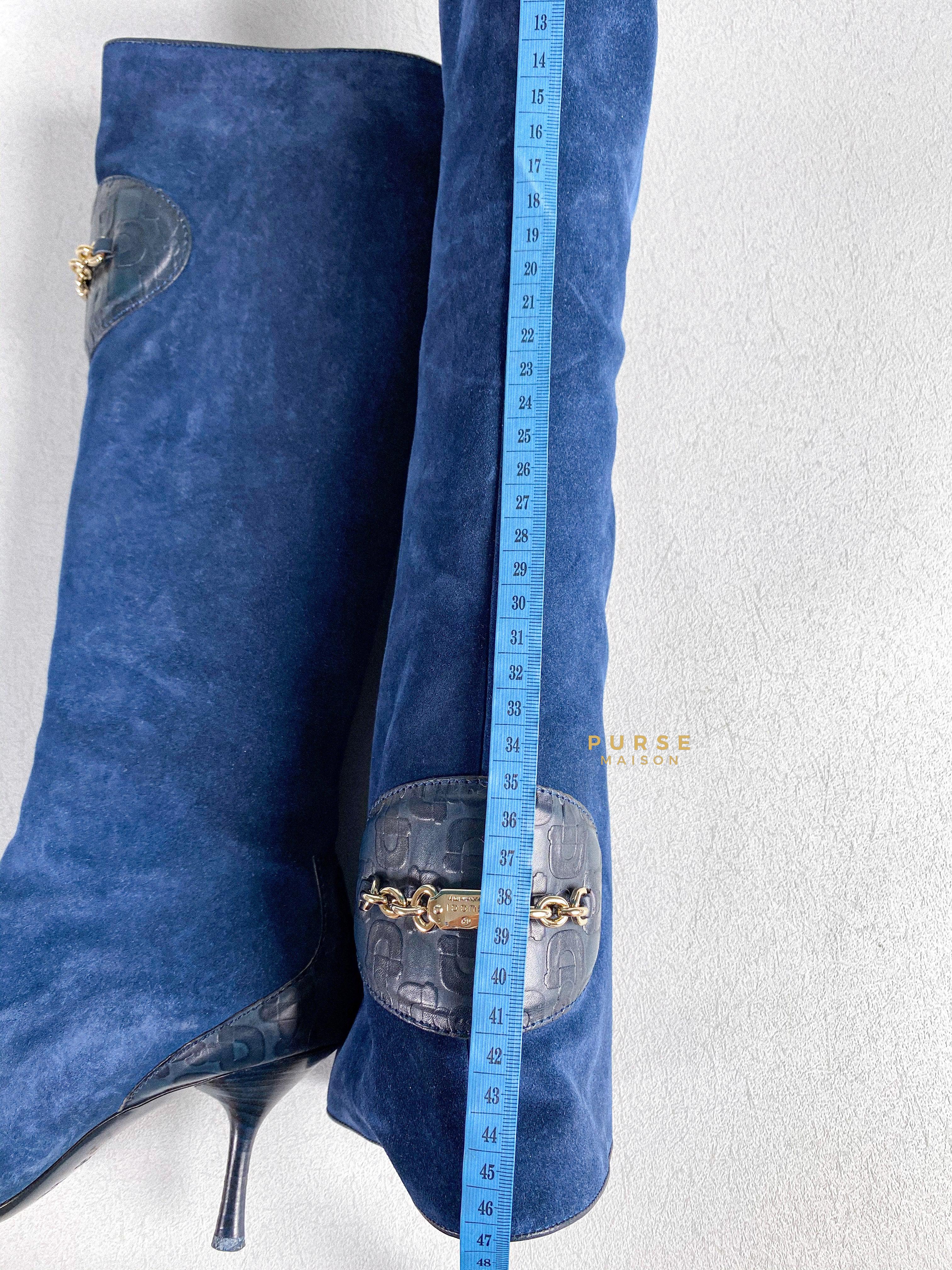 Gucci Suede Blue Knee-Length Boots Size 35 EU | Purse Maison Luxury Bags Shop