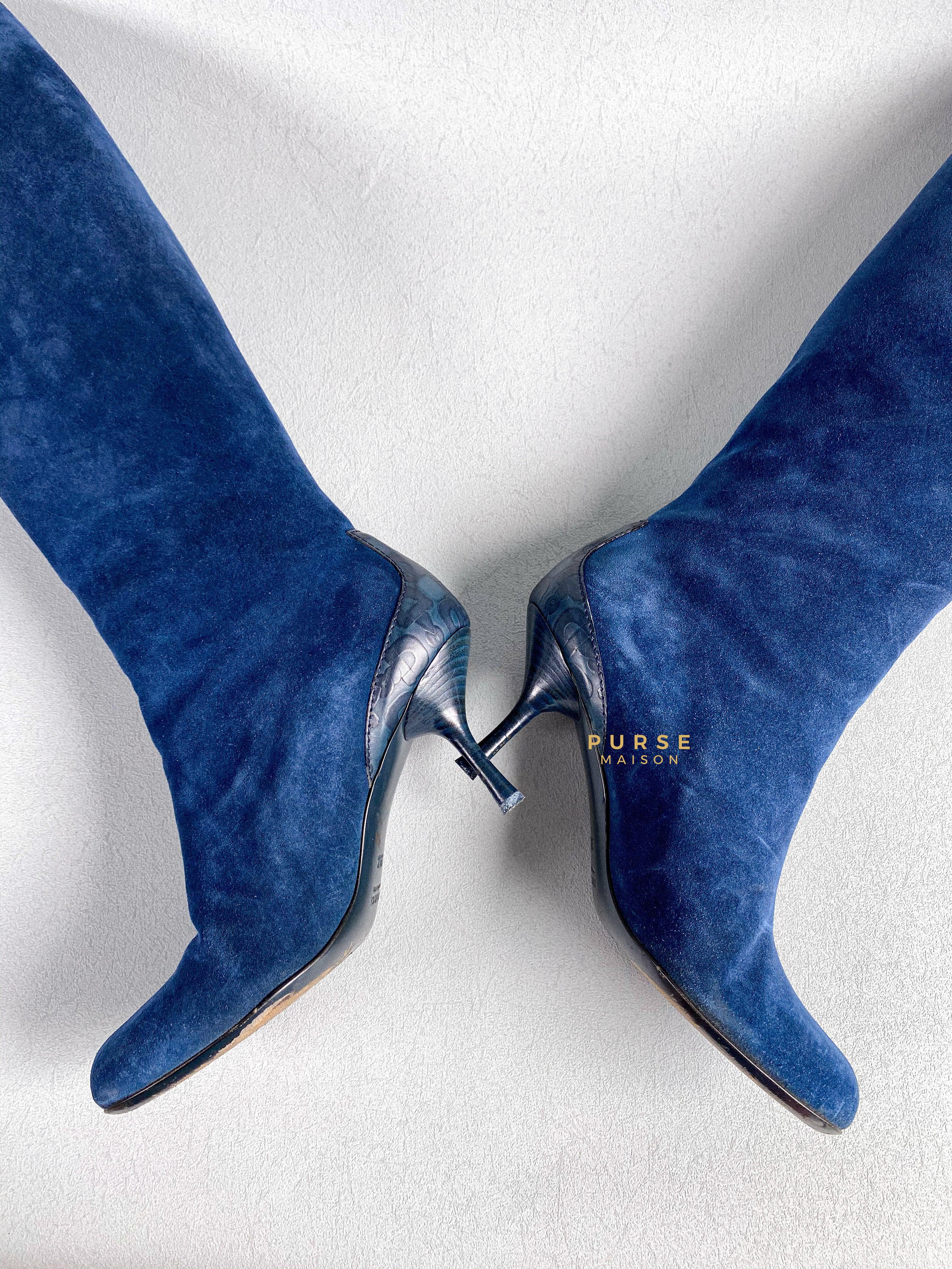 Gucci Suede Blue Knee-Length Boots Size 35 EU | Purse Maison Luxury Bags Shop