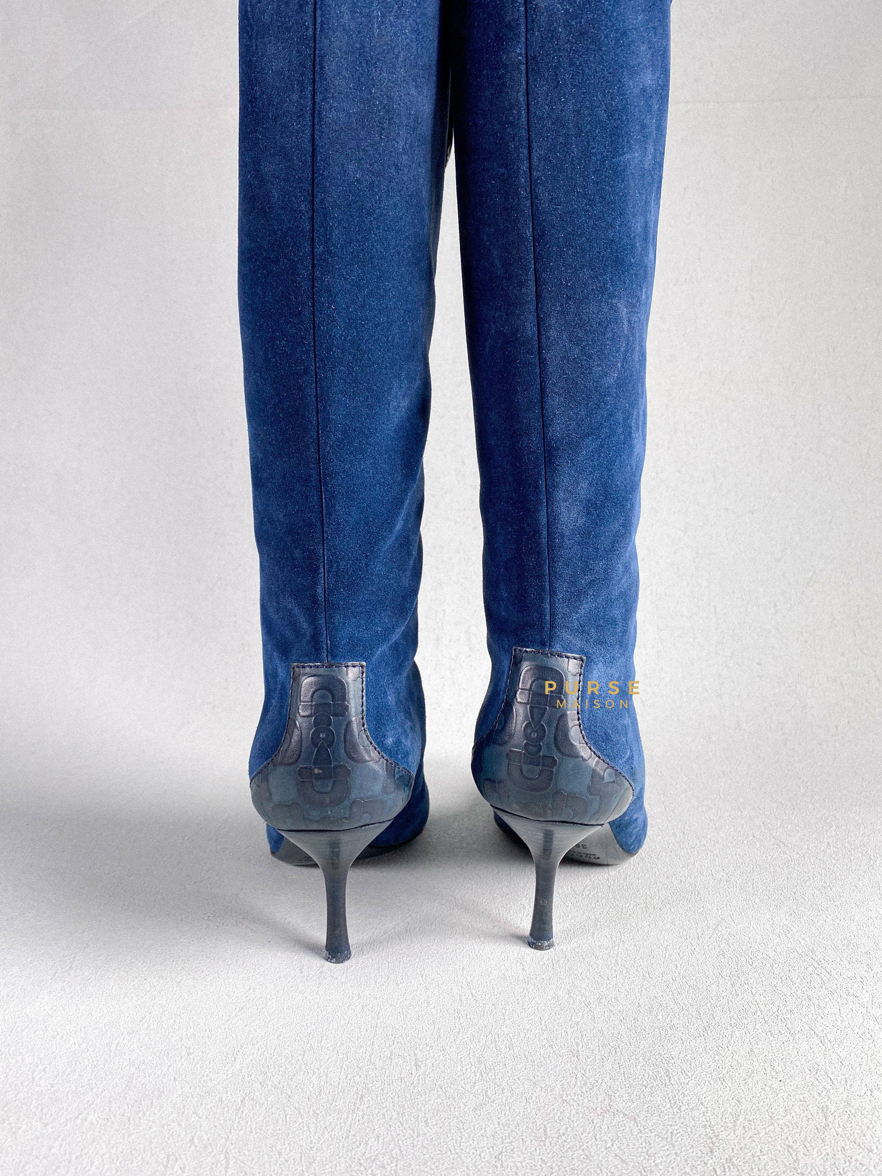 Gucci Suede Blue Knee-Length Boots Size 35 EU | Purse Maison Luxury Bags Shop