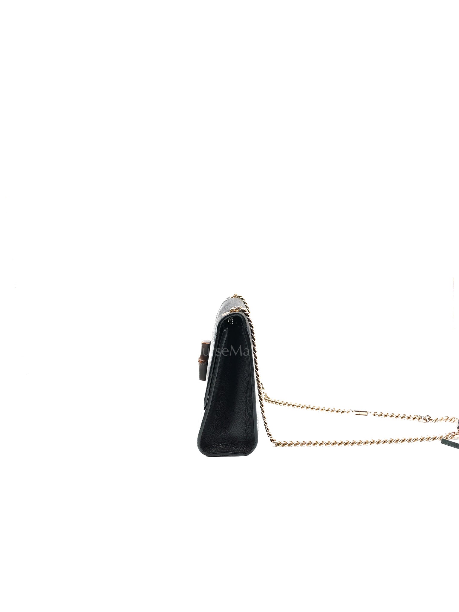 Gucci Miss Bamboo Shoulder Bag in Black Grained Leather