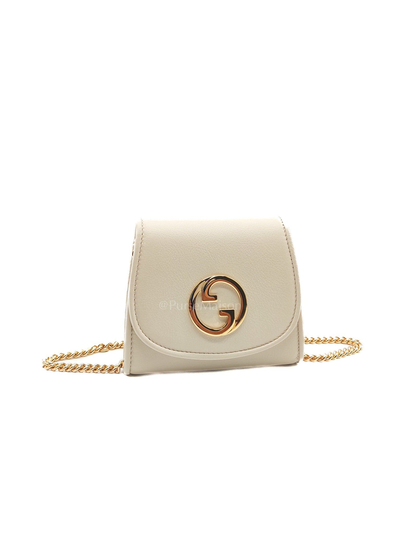 Blondie Card Case Wallet in Mystic White Calfskin with Chain Strap