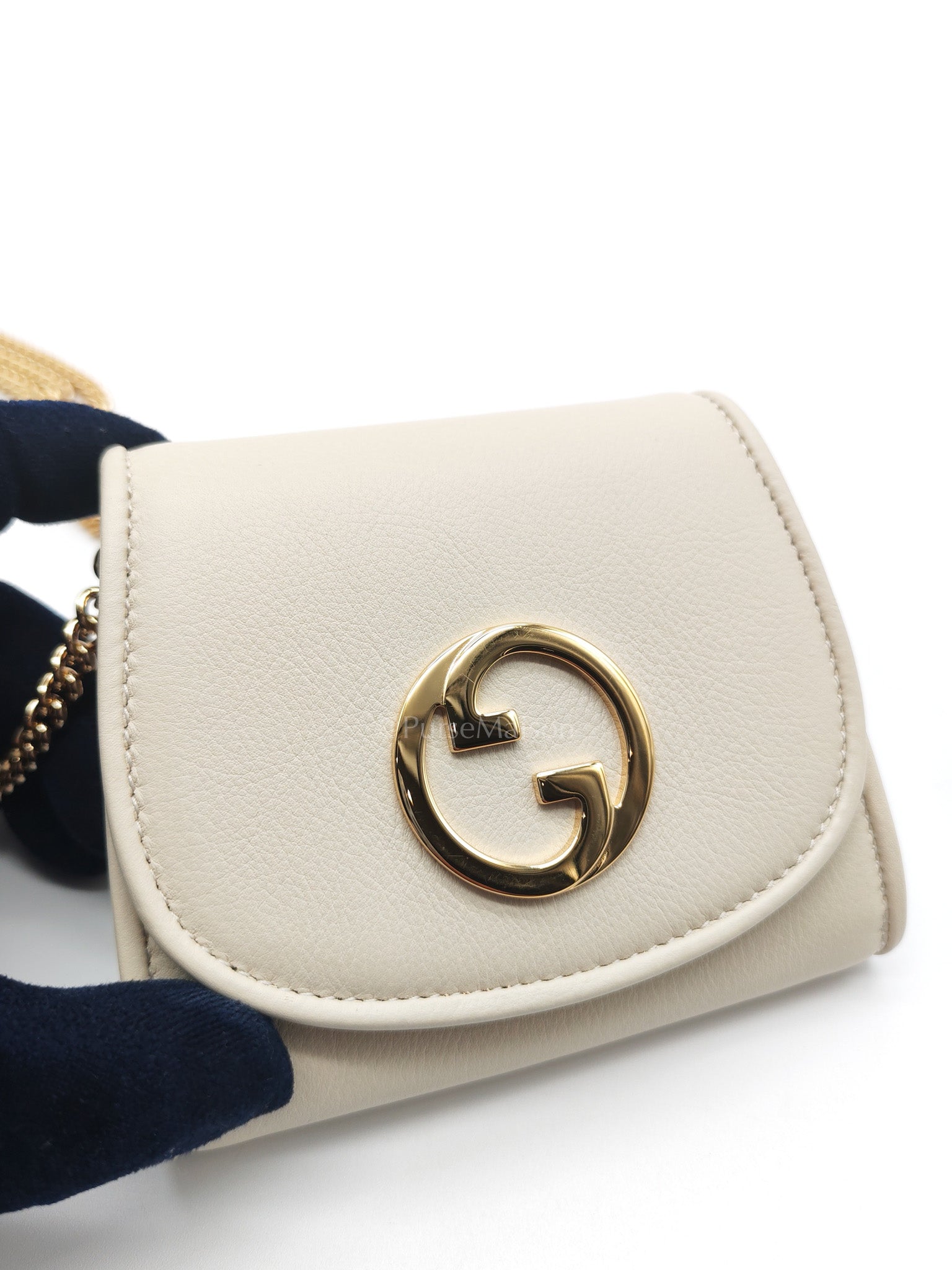 Blondie Card Case Wallet in Mystic White Calfskin with Chain Strap