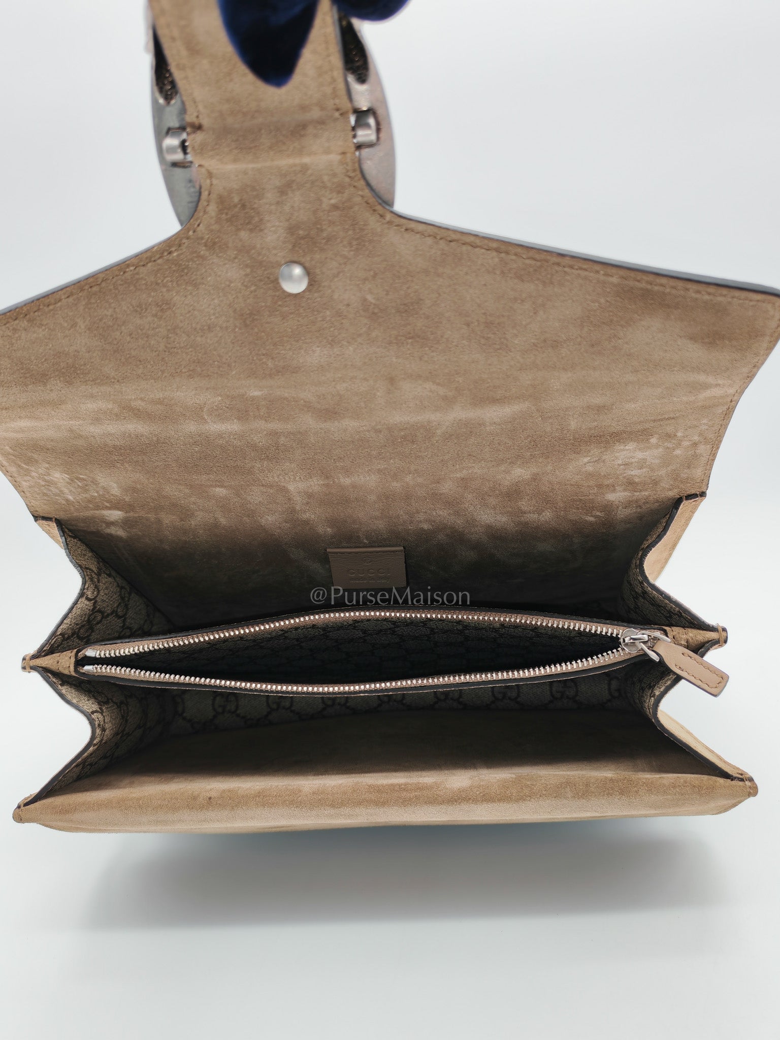 Dionysus Shoulder Bag in GG Supreme Canvas and Ruthenium Hardware