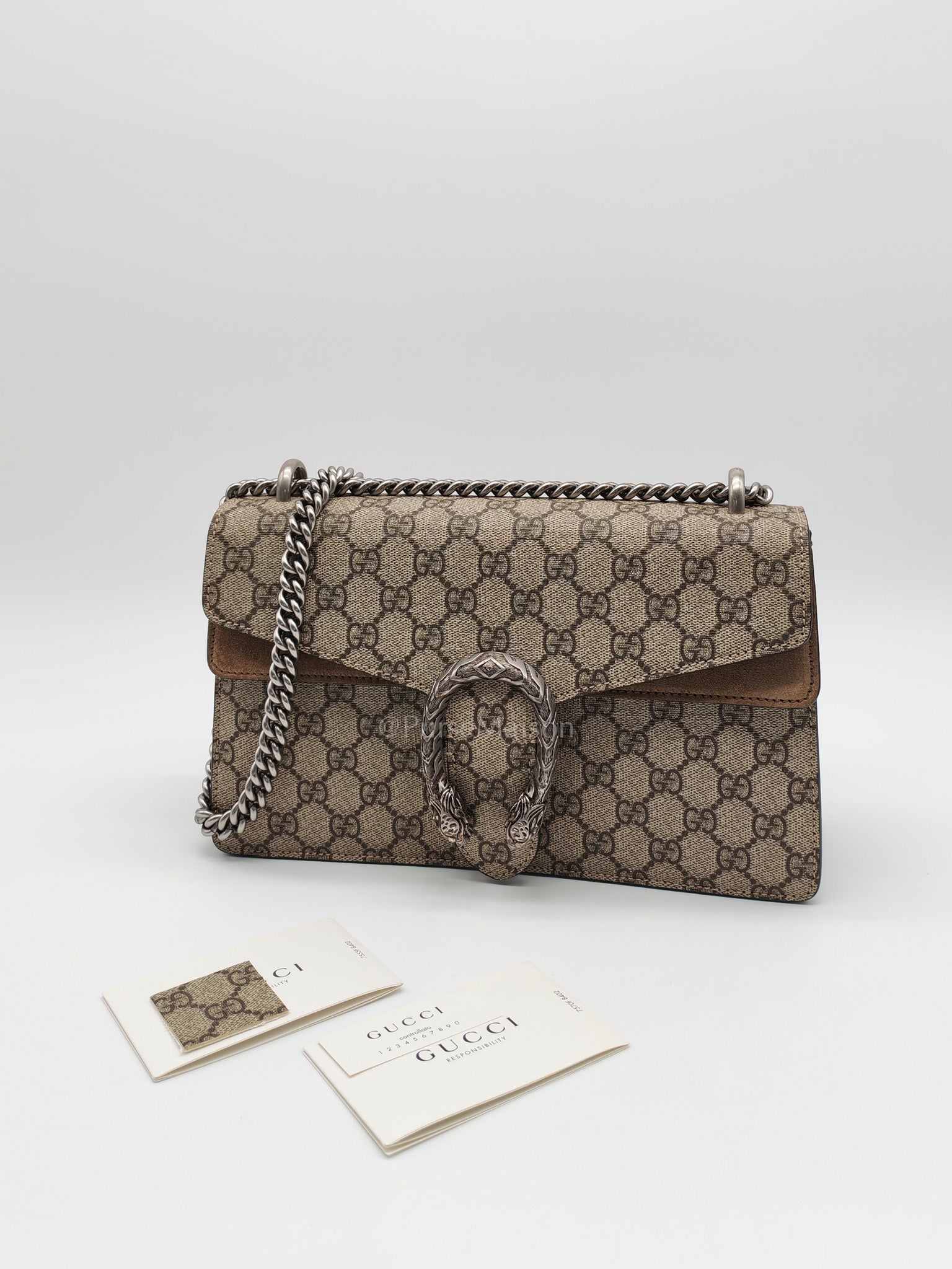 Dionysus Shoulder Bag in GG Supreme Canvas and Ruthenium Hardware