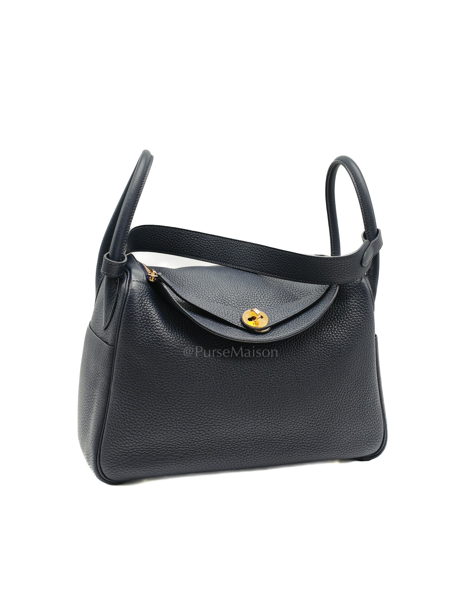 Lindy 30 in Blue Navy Clemence Leather & Gold Hardware Stamp X (2016)