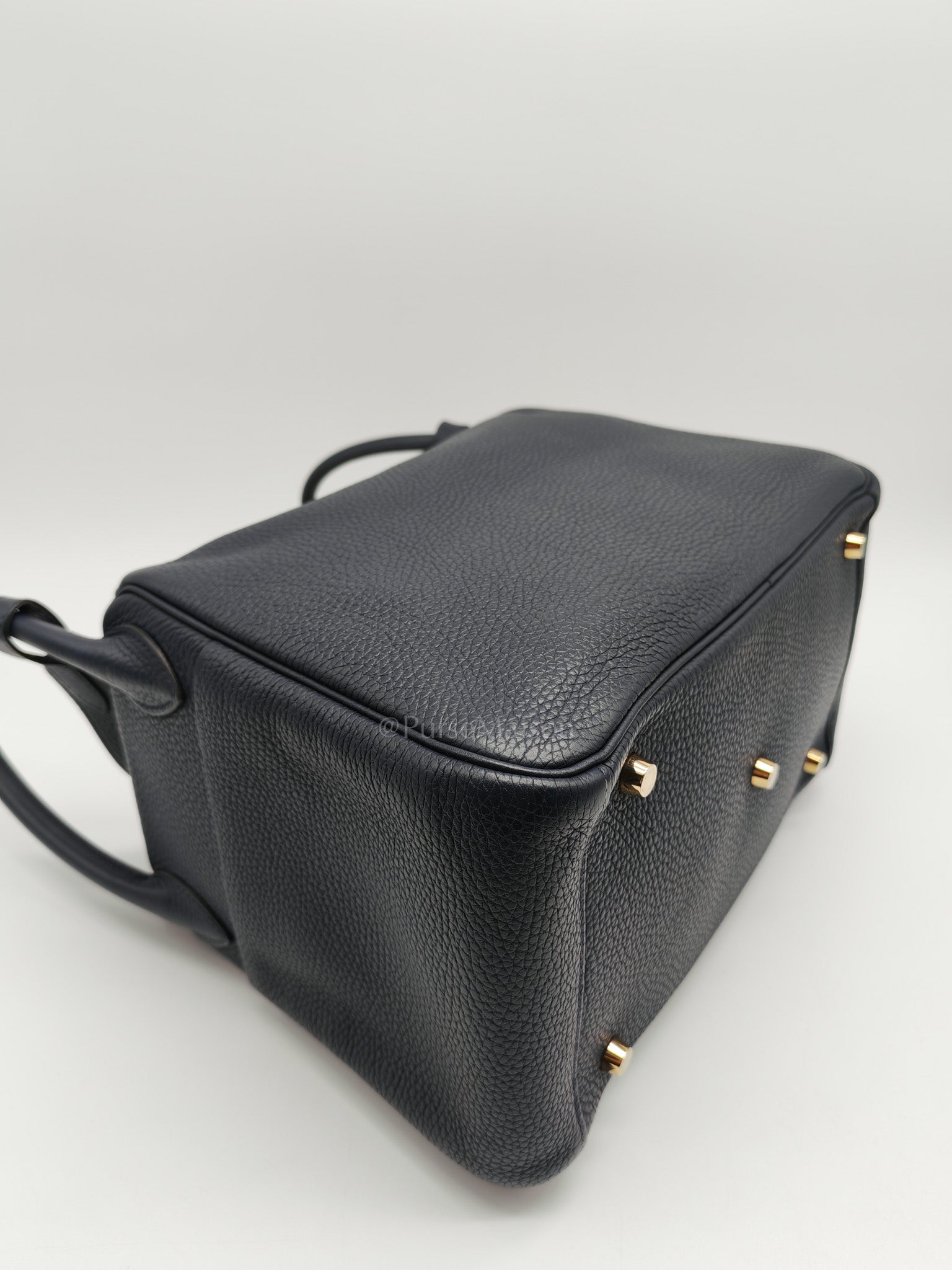 Lindy 30 in Blue Navy Clemence Leather & Gold Hardware Stamp X (2016)