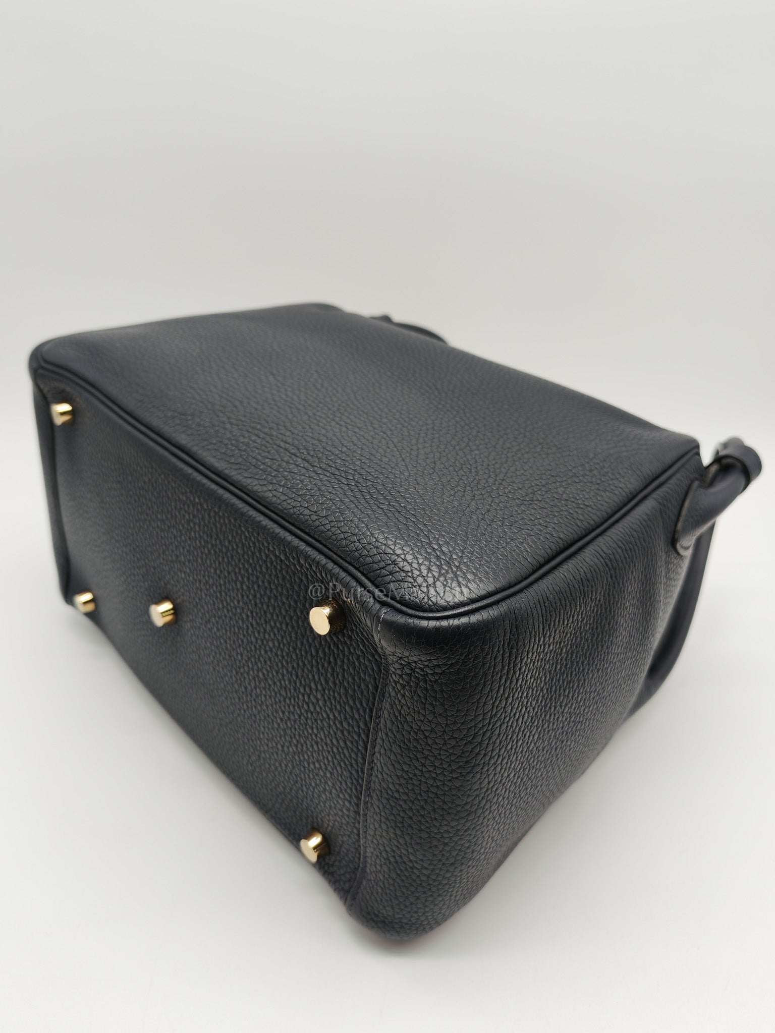Lindy 30 in Blue Navy Clemence Leather & Gold Hardware Stamp X (2016)