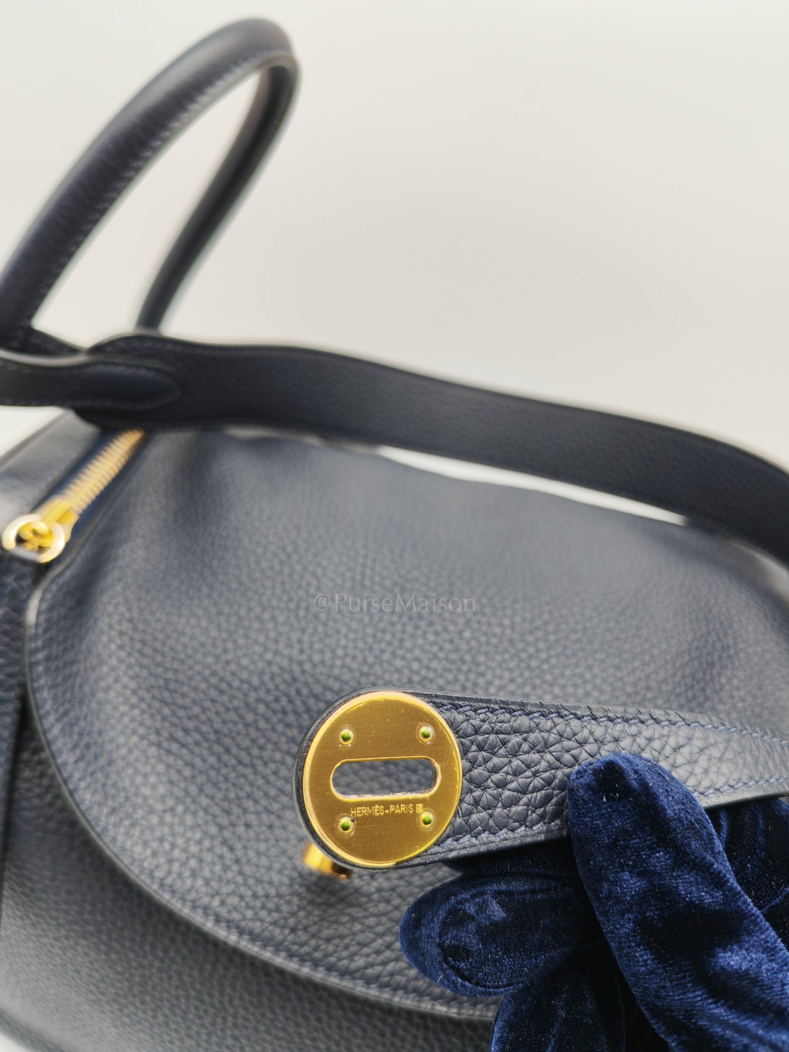 Lindy 30 in Blue Navy Clemence Leather & Gold Hardware Stamp X (2016)