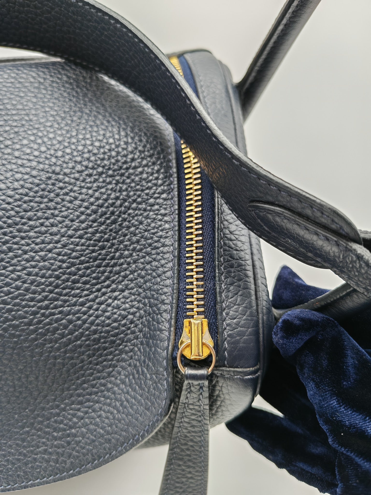 Lindy 30 in Blue Navy Clemence Leather & Gold Hardware Stamp X (2016)