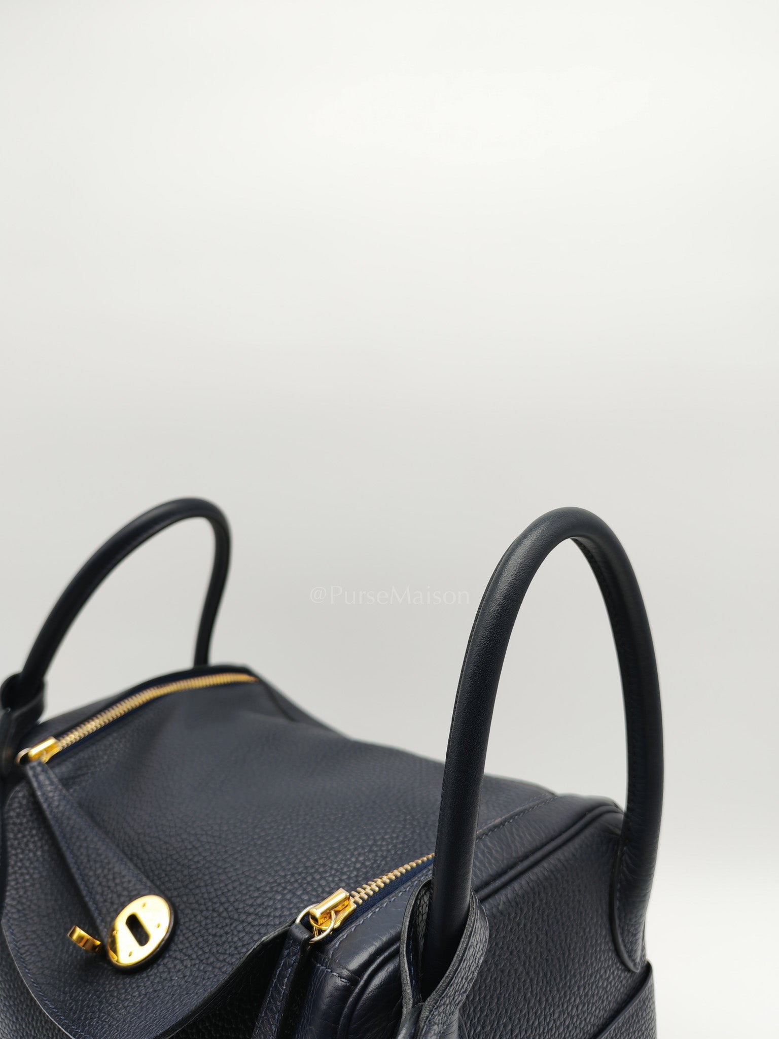Lindy 30 in Blue Navy Clemence Leather & Gold Hardware Stamp X (2016)