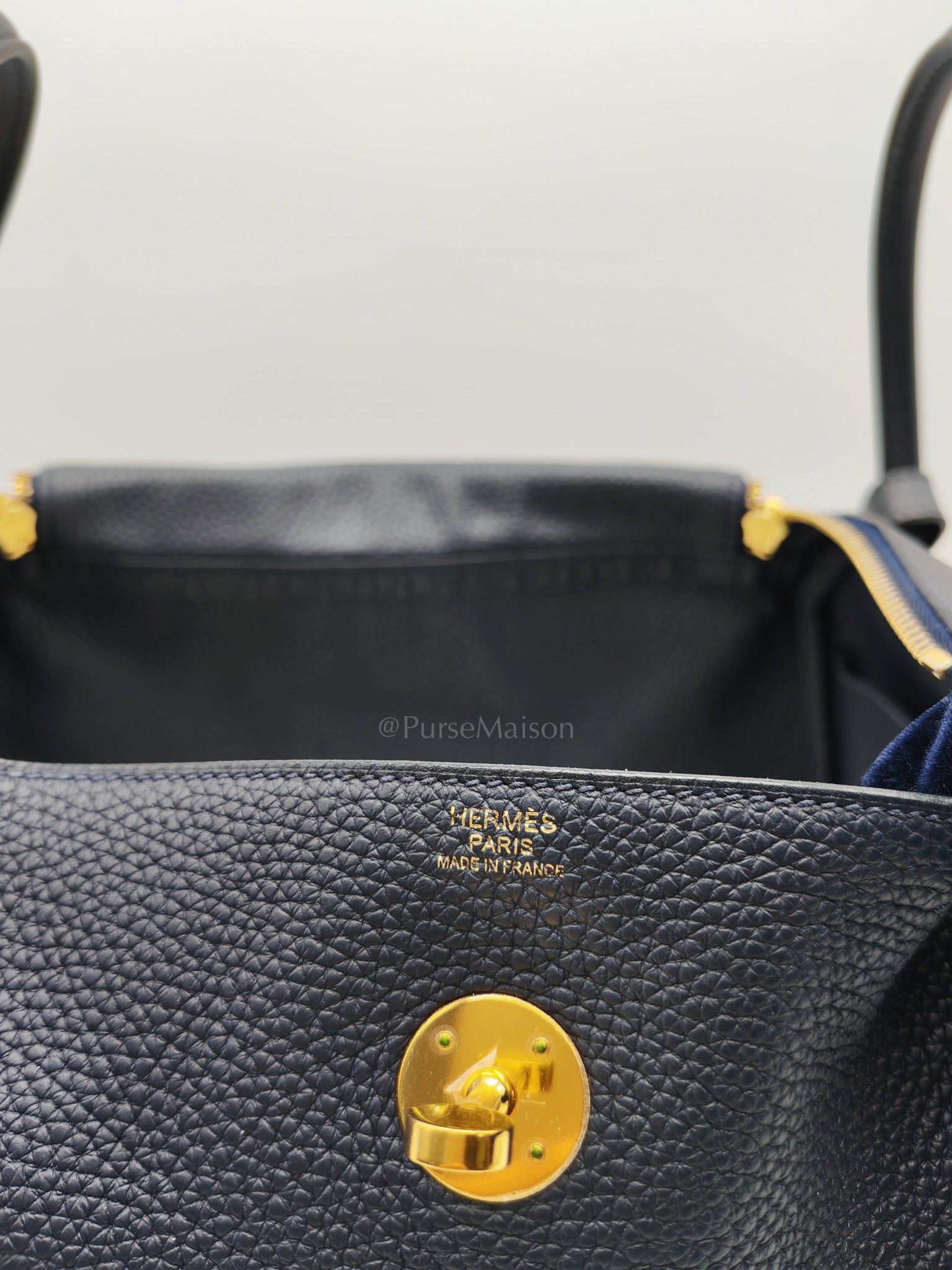 Lindy 30 in Blue Navy Clemence Leather & Gold Hardware Stamp X (2016)