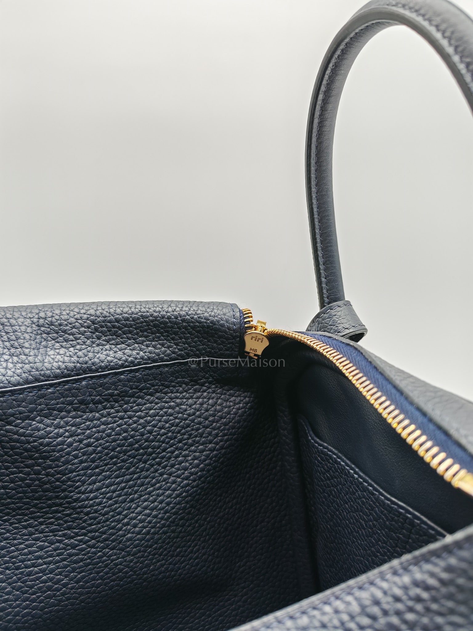 Lindy 30 in Blue Navy Clemence Leather & Gold Hardware Stamp X (2016)