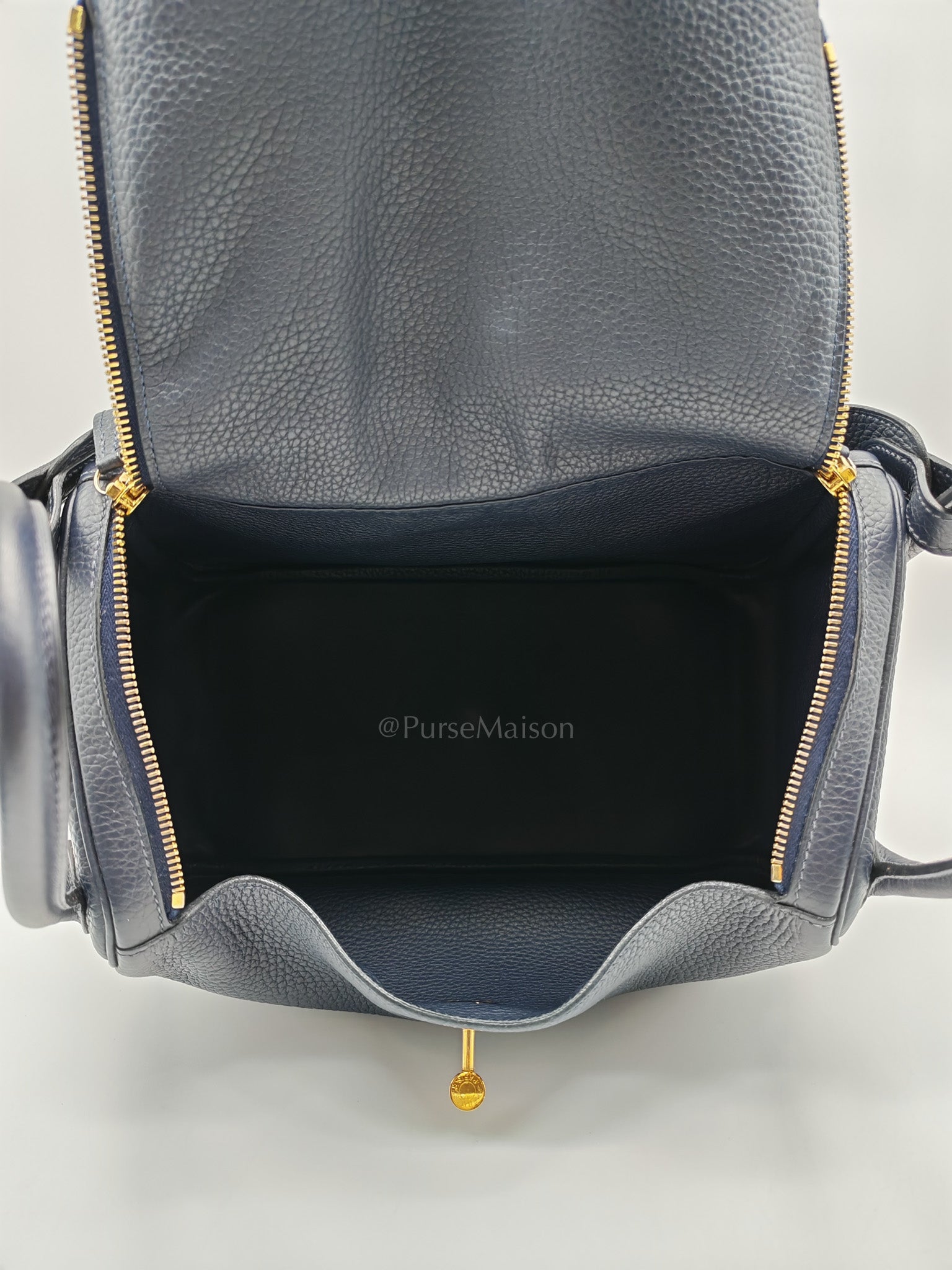 Lindy 30 in Blue Navy Clemence Leather & Gold Hardware Stamp X (2016)