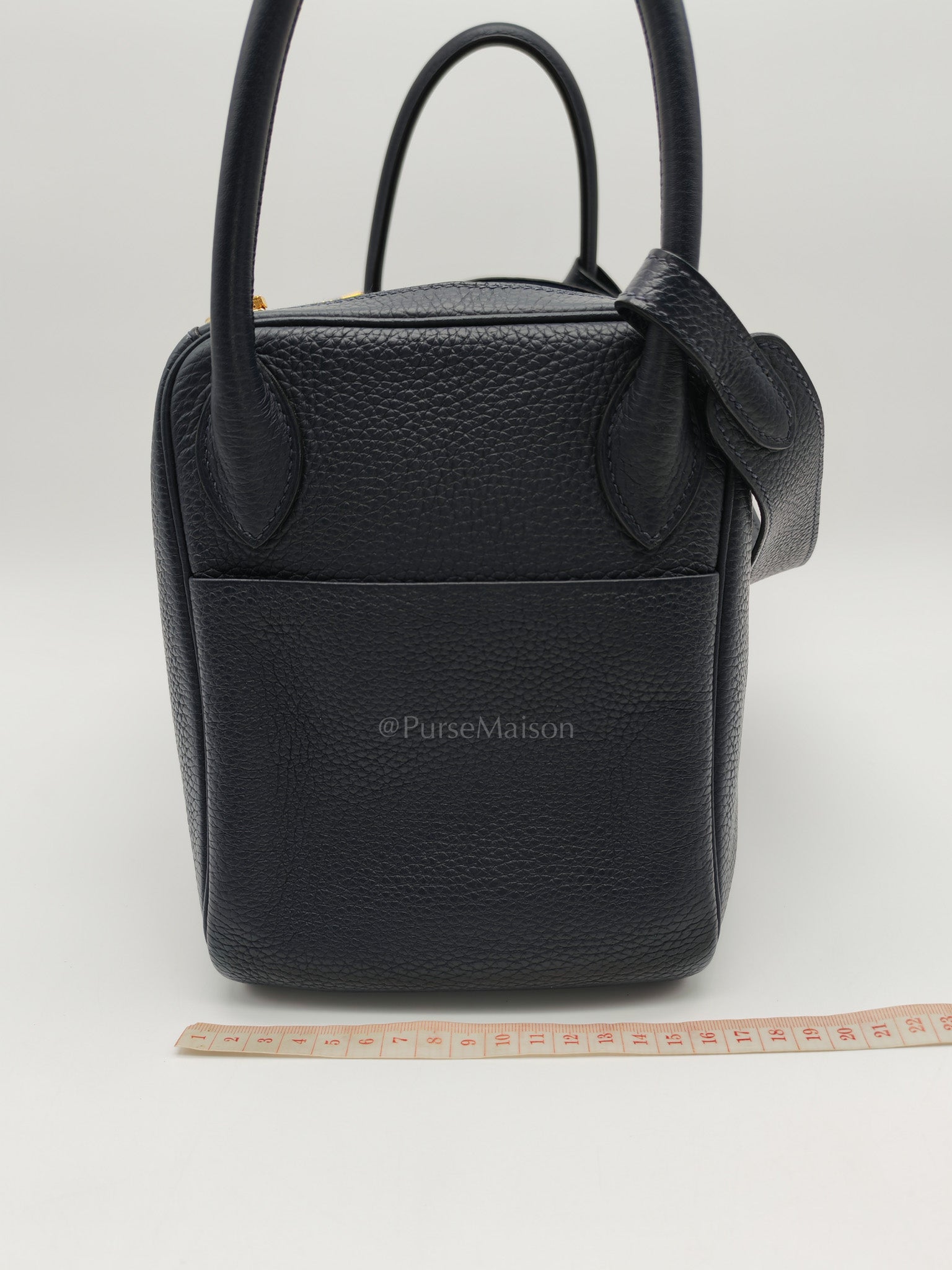 Lindy 30 in Blue Navy Clemence Leather & Gold Hardware Stamp X (2016)