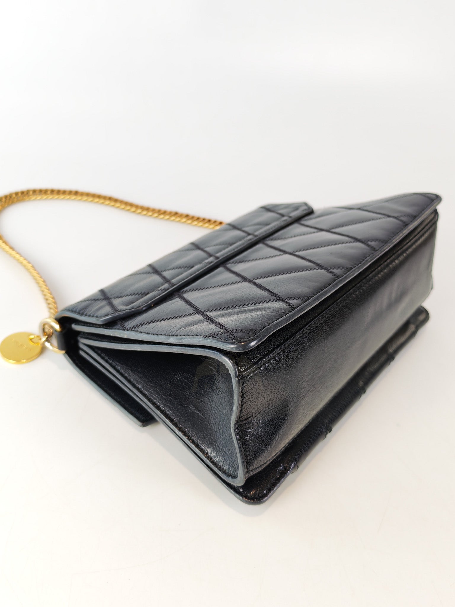 GV3 Small Shoulder Bag in Black Quilted Caviar Goatskin Leather Gold Hardware | Purse Maison Luxury Bags Shop