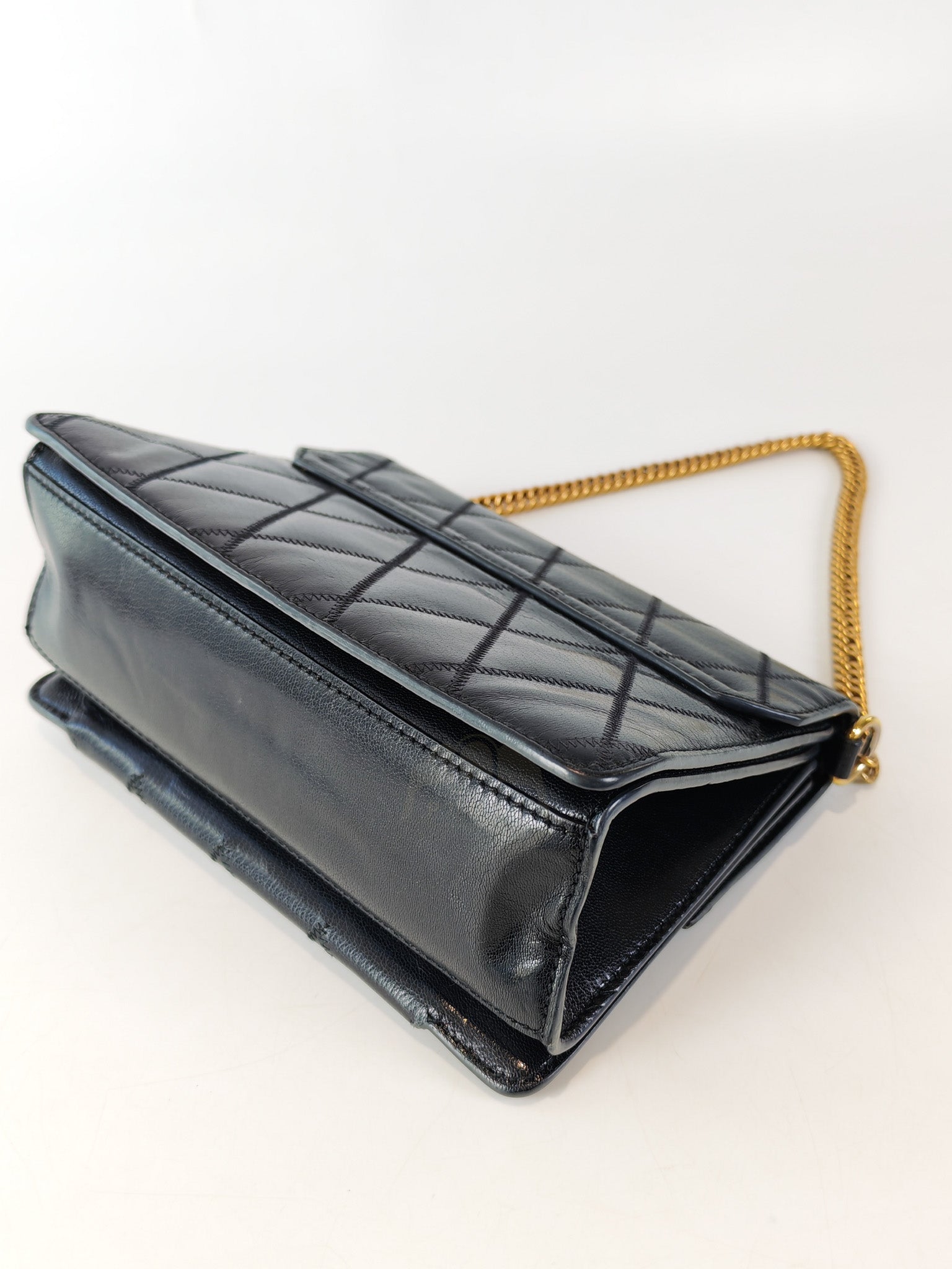 GV3 Small Shoulder Bag in Black Quilted Caviar Goatskin Leather Gold Hardware | Purse Maison Luxury Bags Shop