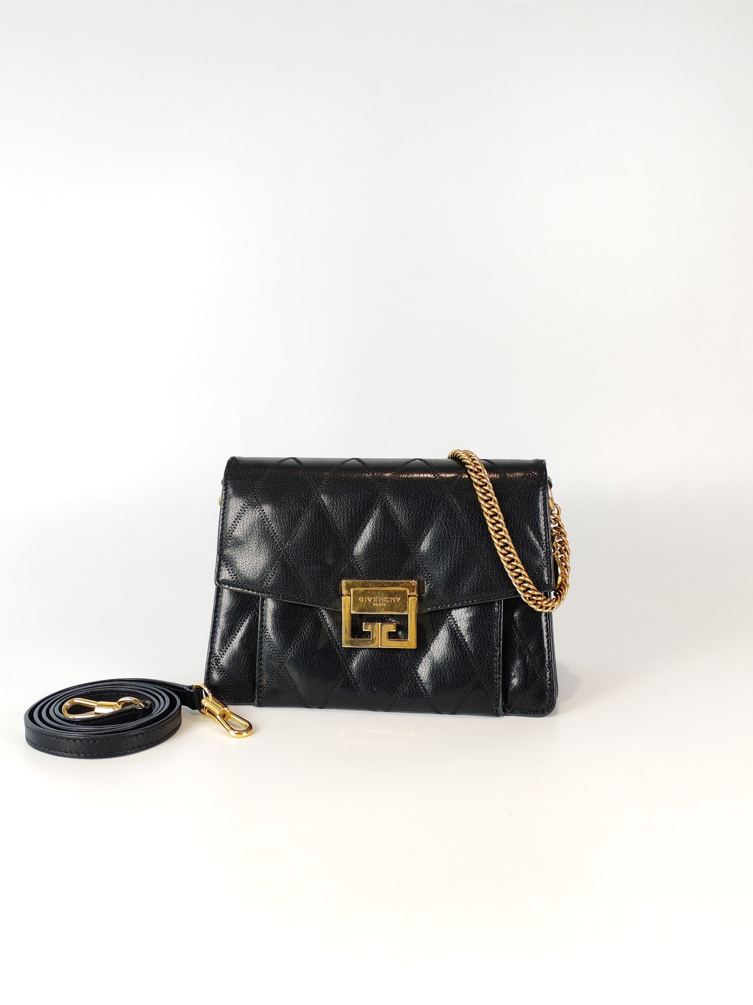GV3 Small Shoulder Bag in Black Quilted Caviar Goatskin Leather Gold Hardware | Purse Maison Luxury Bags Shop