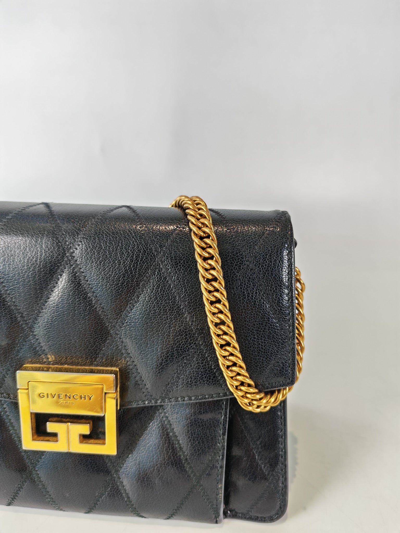 GV3 Small Shoulder Bag in Black Quilted Caviar Goatskin Leather Gold Hardware | Purse Maison Luxury Bags Shop