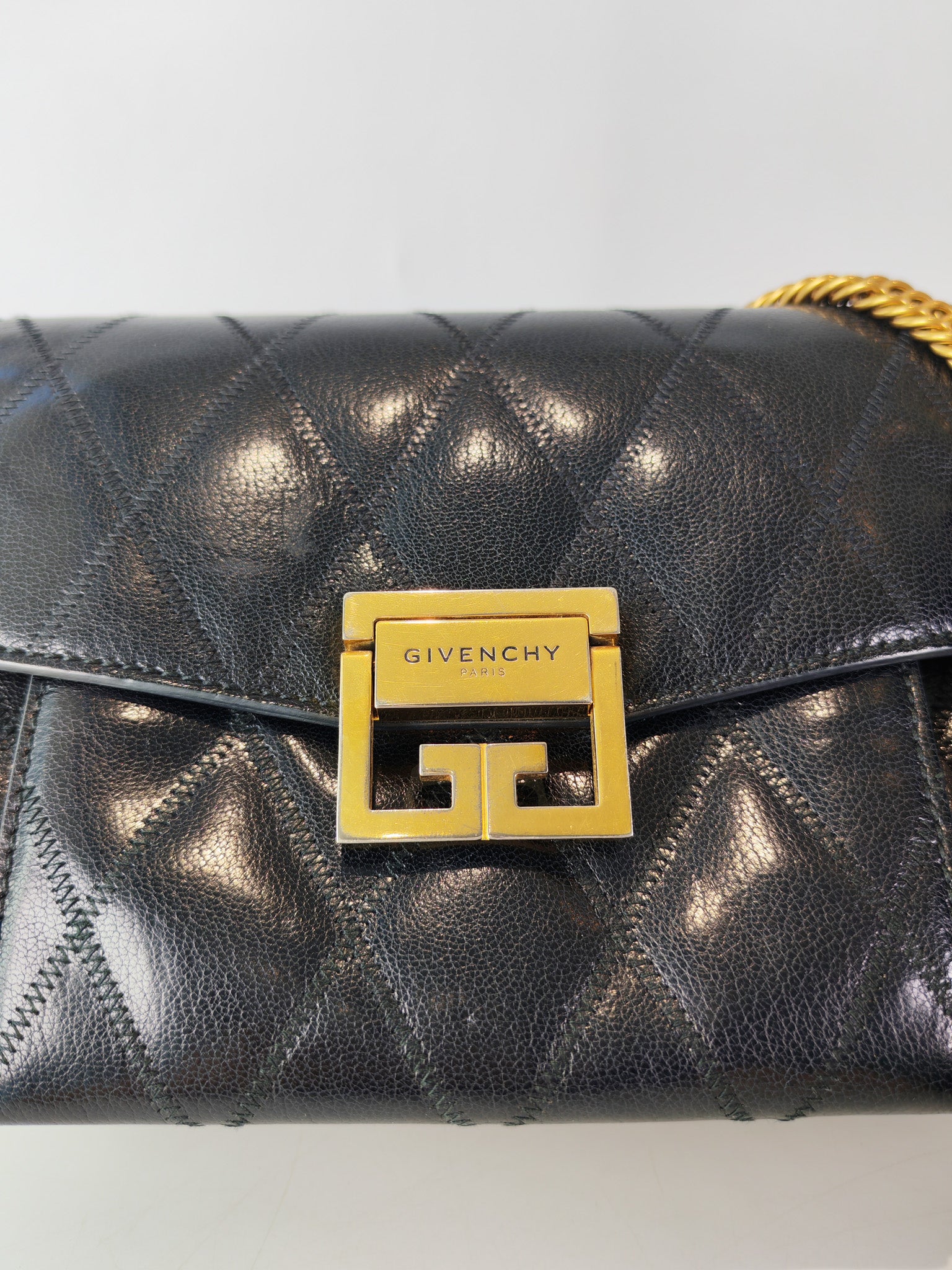 GV3 Small Shoulder Bag in Black Quilted Caviar Goatskin Leather Gold Hardware | Purse Maison Luxury Bags Shop
